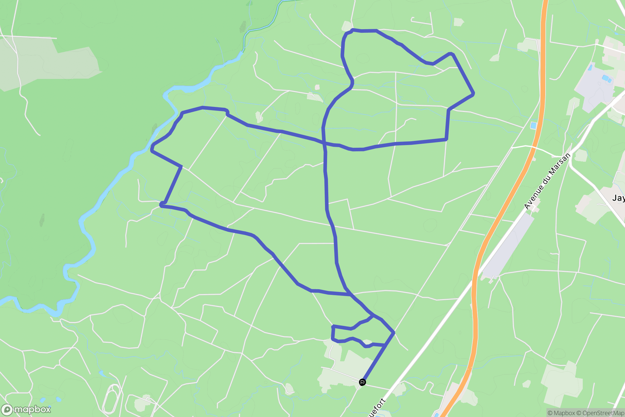 Pouydesseaux : carte du parcours de randonnée - France