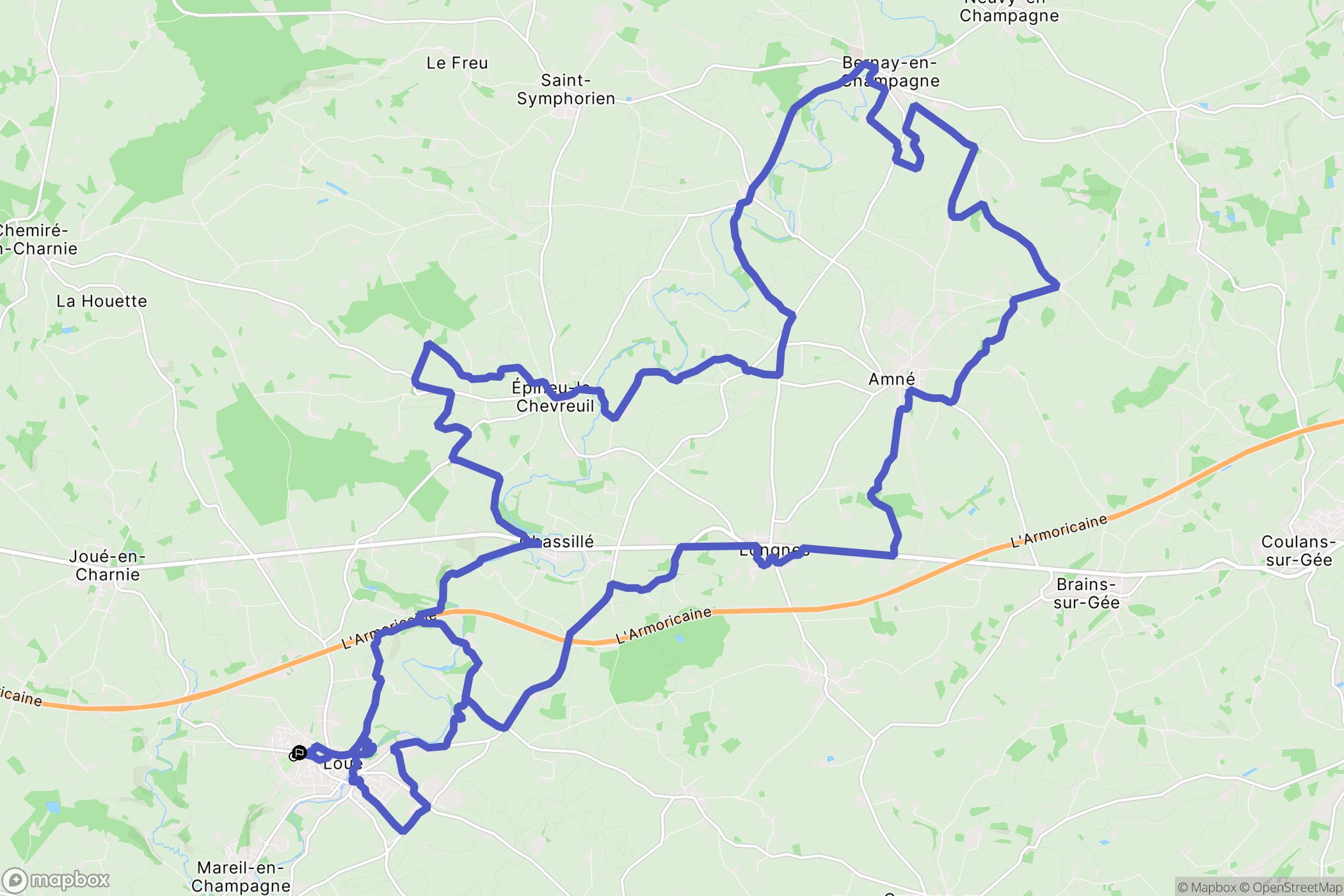 Loué : carte du parcours de randonnée - France