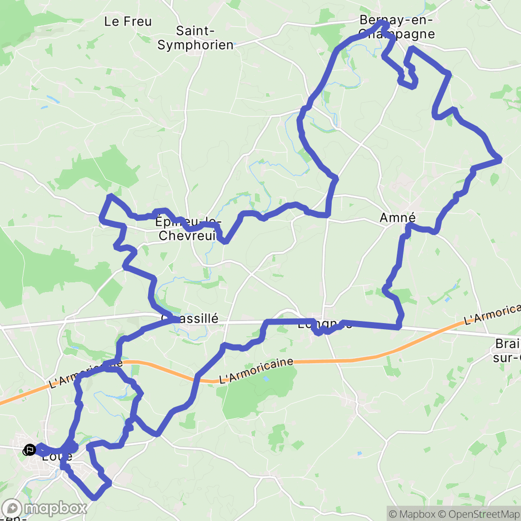 Loué : carte du parcours de randonnée - France