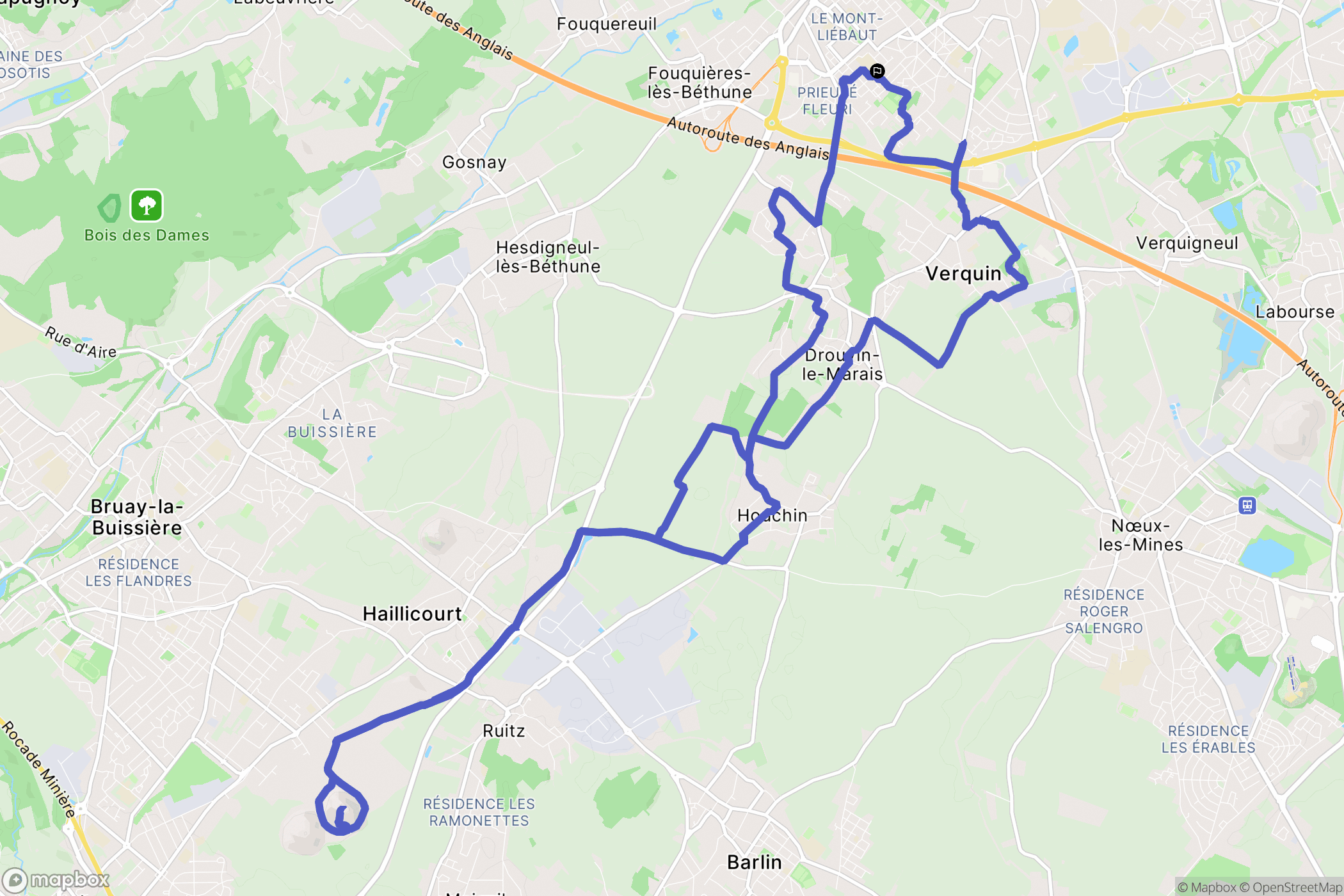 Béthune : carte du parcours de randonnée - France