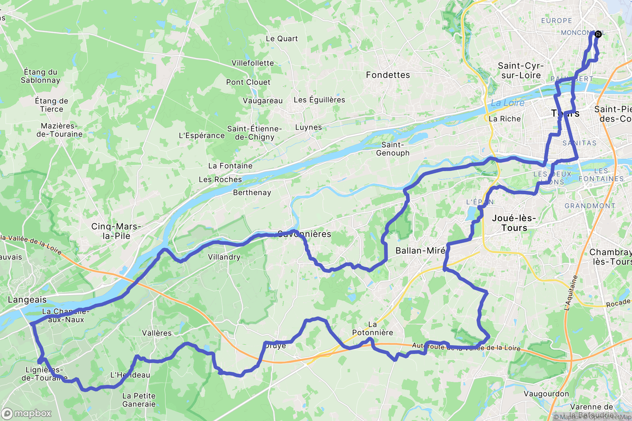 Tours : carte du parcours de randonnée - France