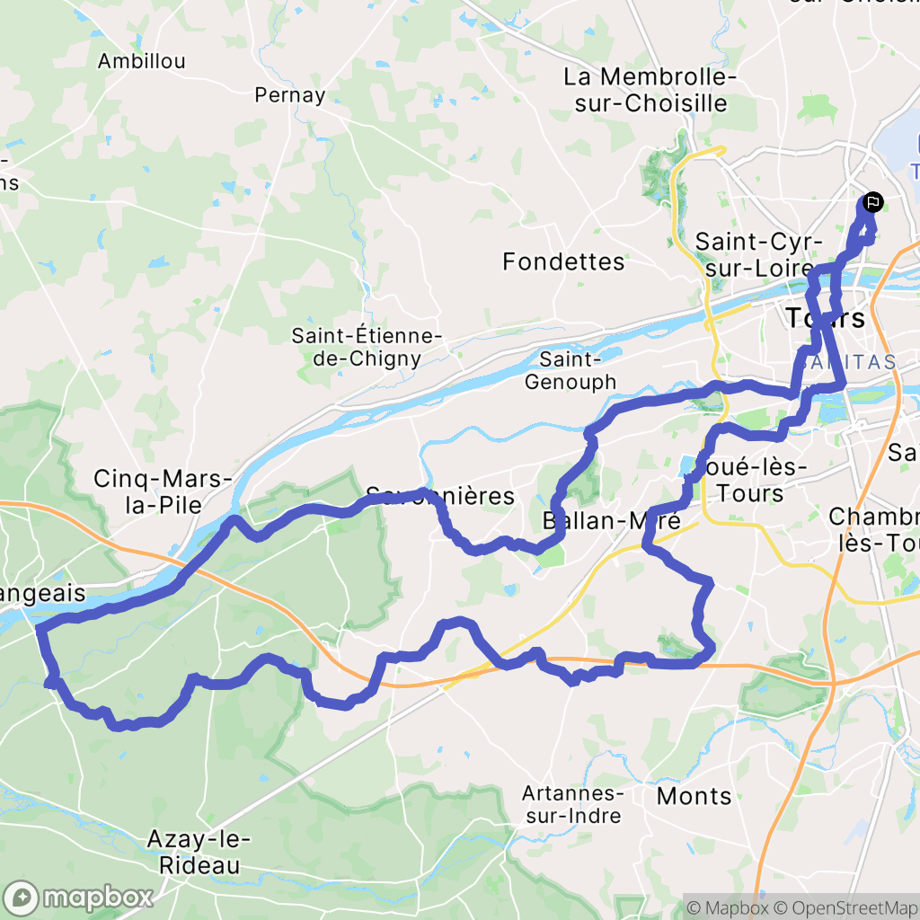 Tours : carte du parcours de randonnée - France