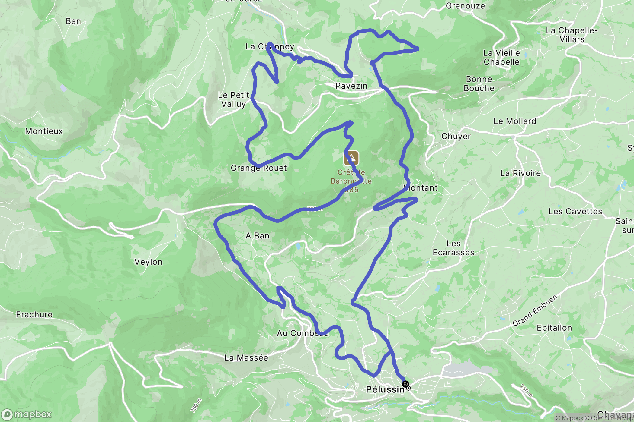 Pélussin : carte du parcours de randonnée - France