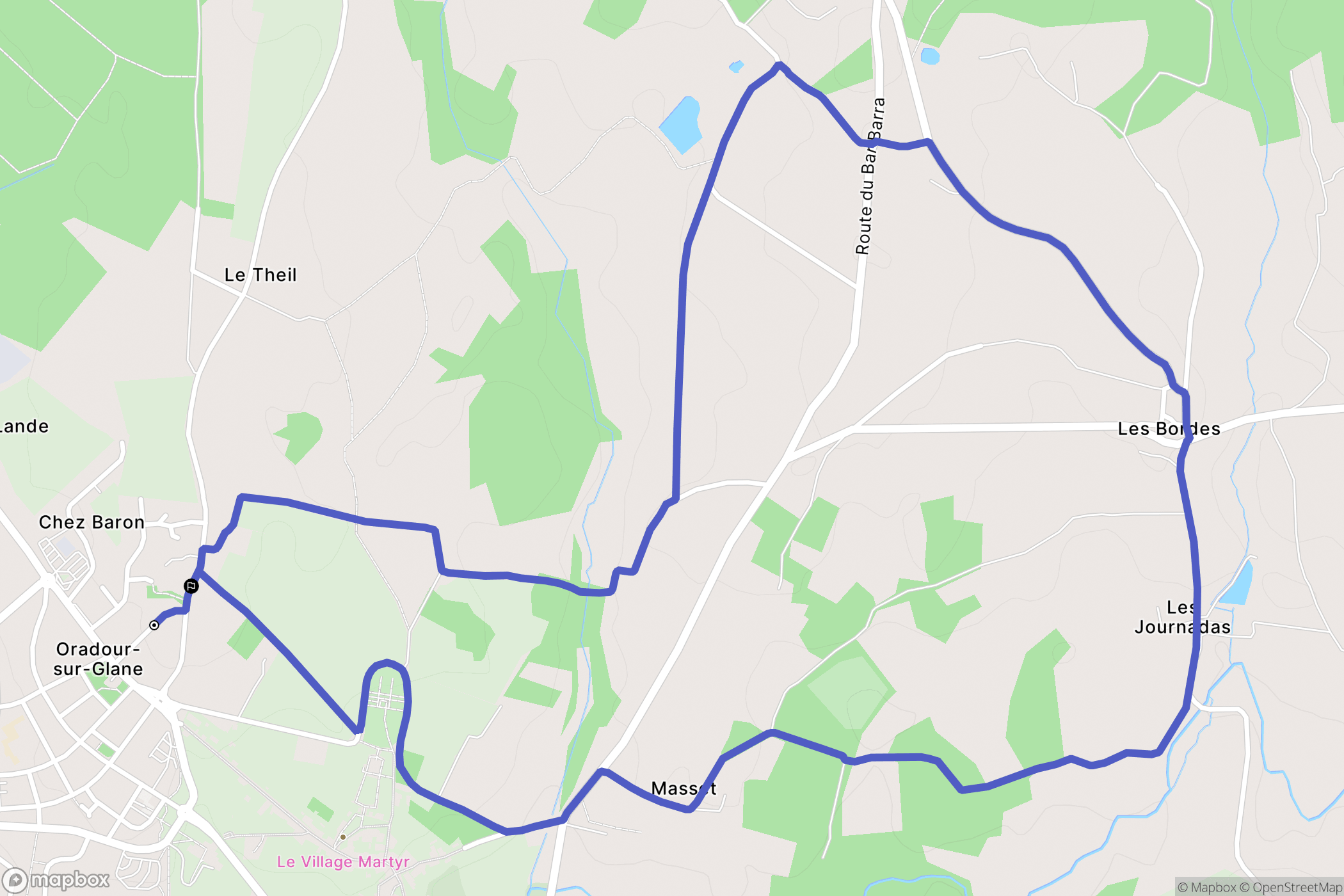Oradour-sur-Glane : carte du parcours de randonnée - France