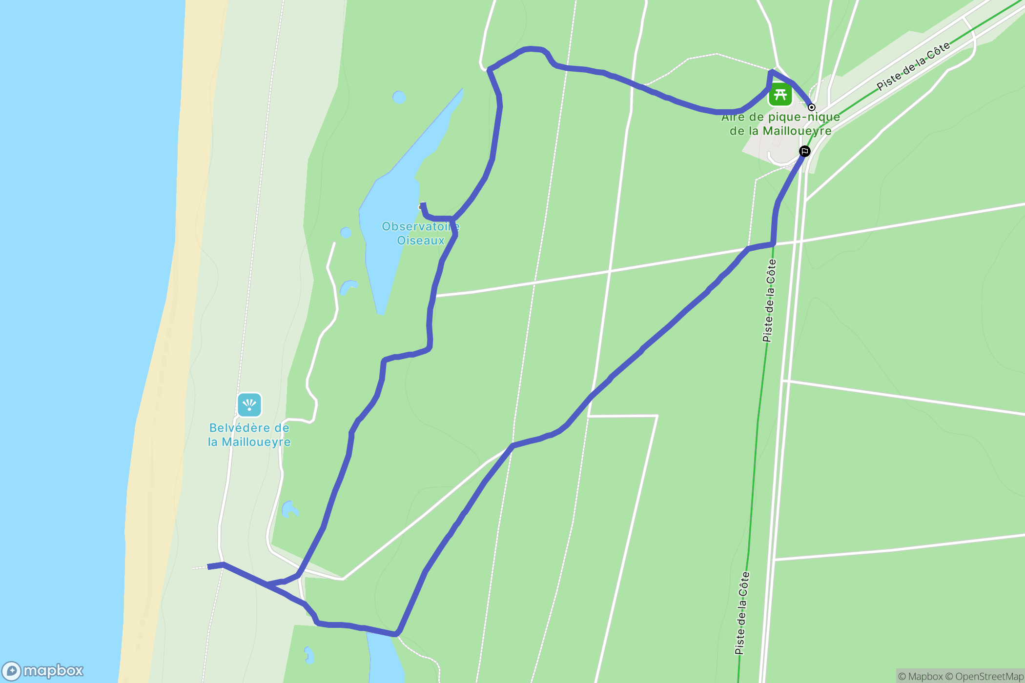 Mimizan : carte du parcours de randonnée - France