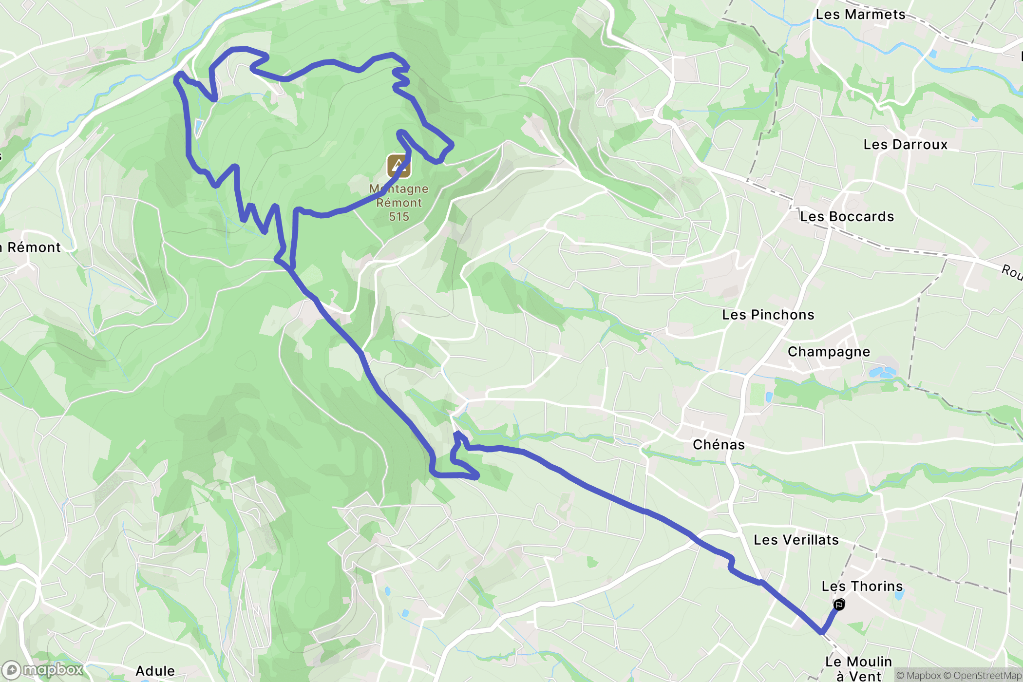 Romanèche-Thorins : carte du parcours de randonnée - France