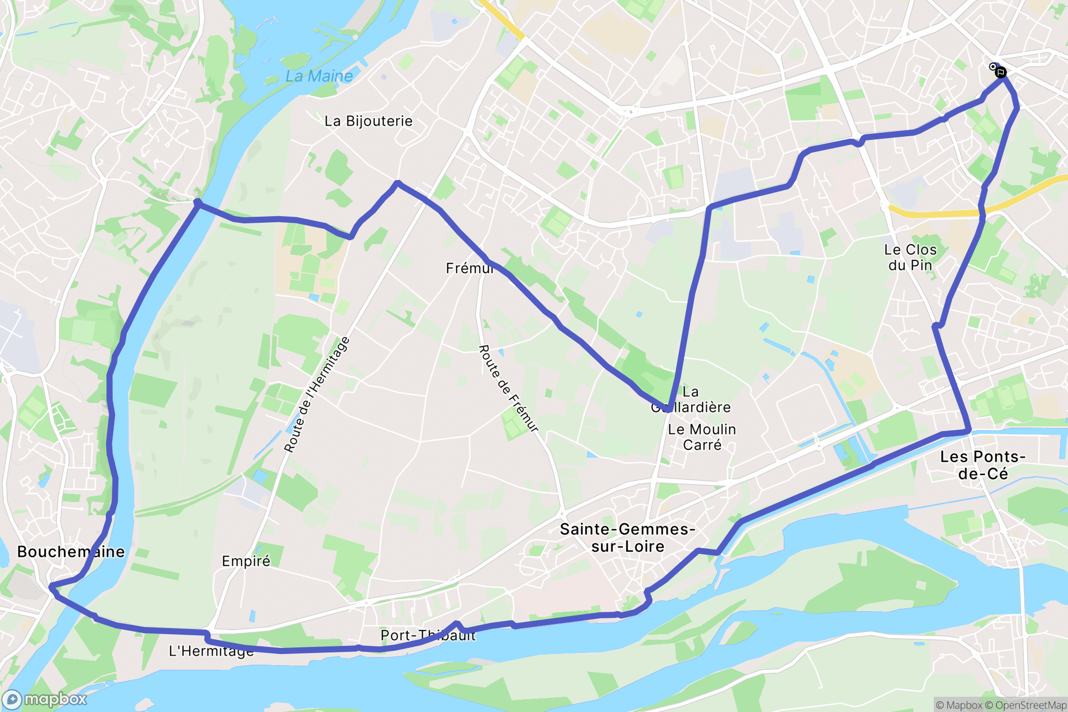 Angers : carte du parcours de randonnée - France