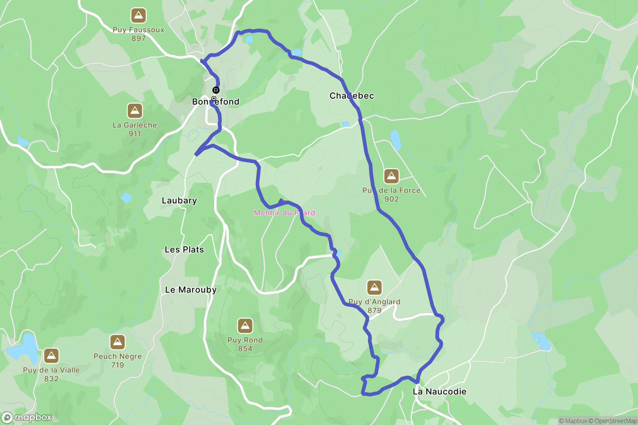 Bonnefond : carte du parcours de randonnée - France