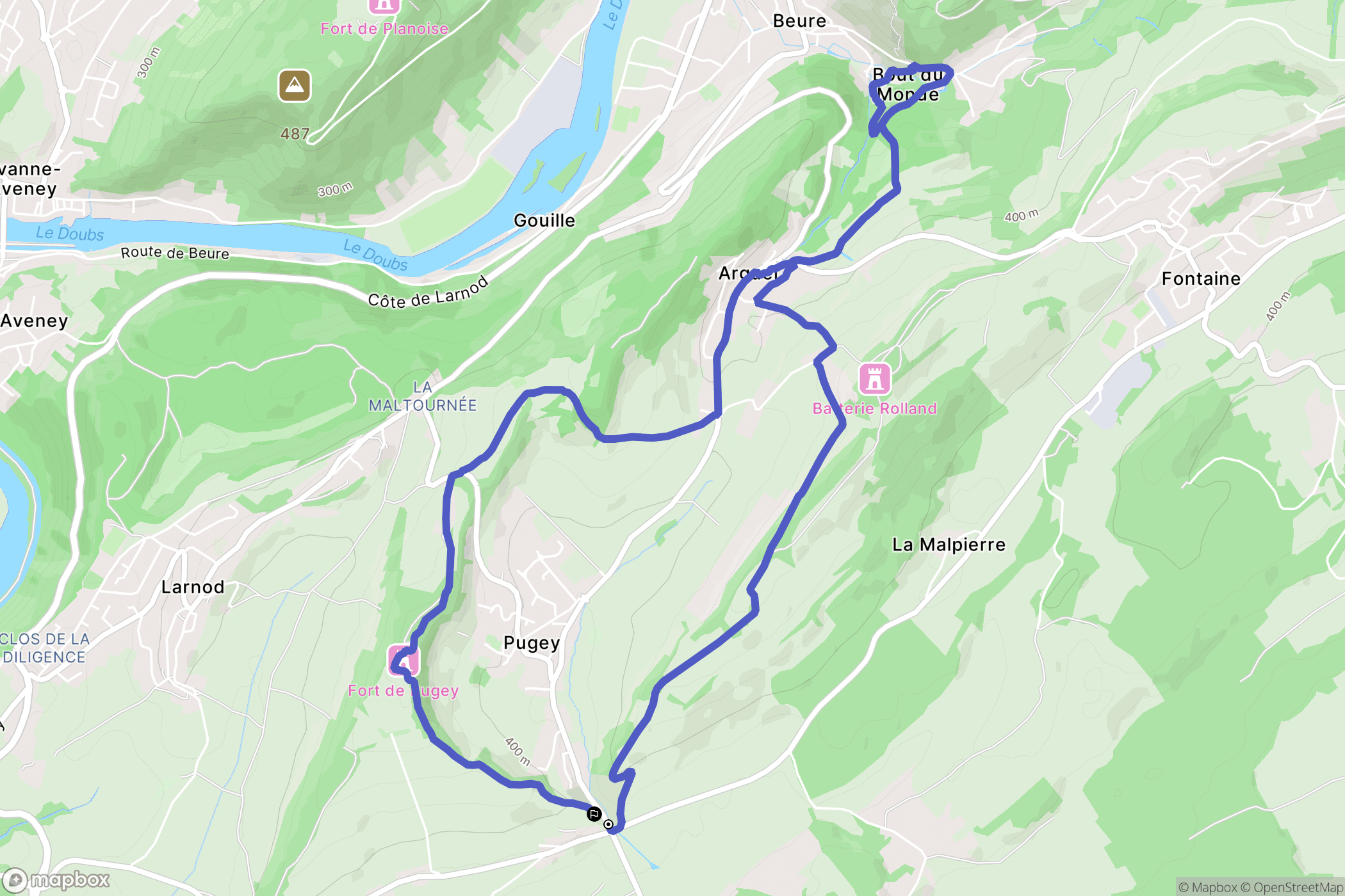 Pugey : carte du parcours de randonnée - France