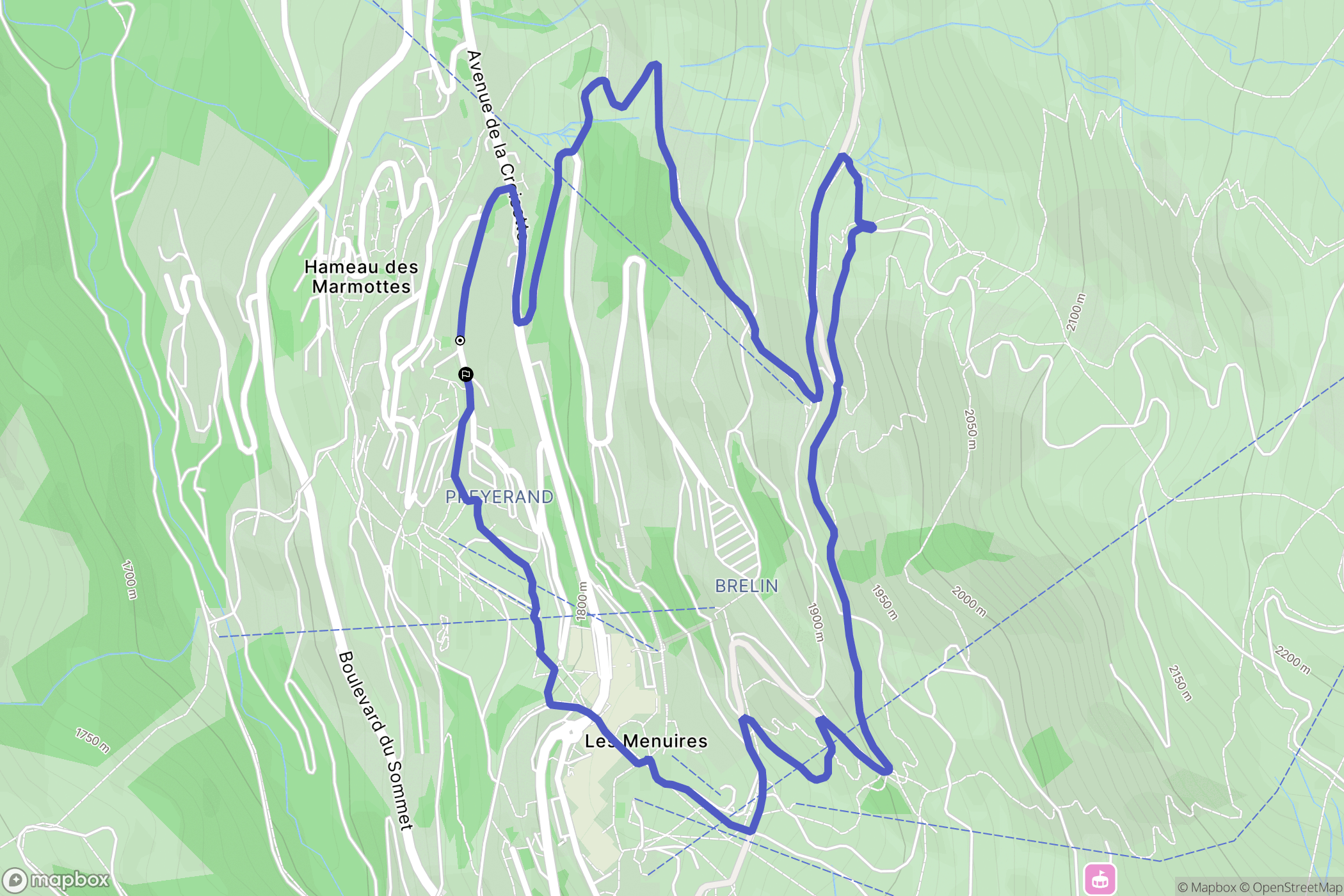 Les Belleville : carte du parcours de randonnée - France