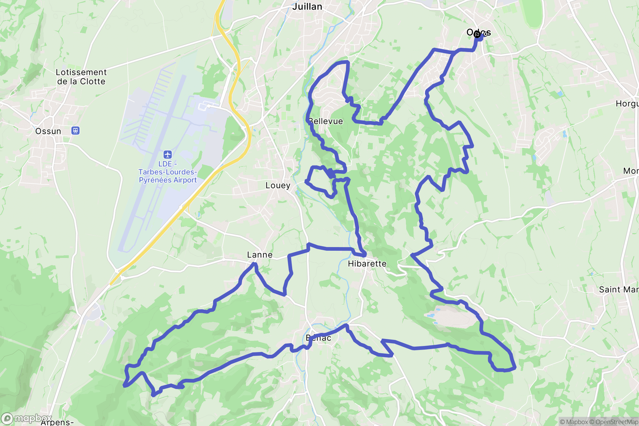 Odos : carte du parcours de randonnée - France