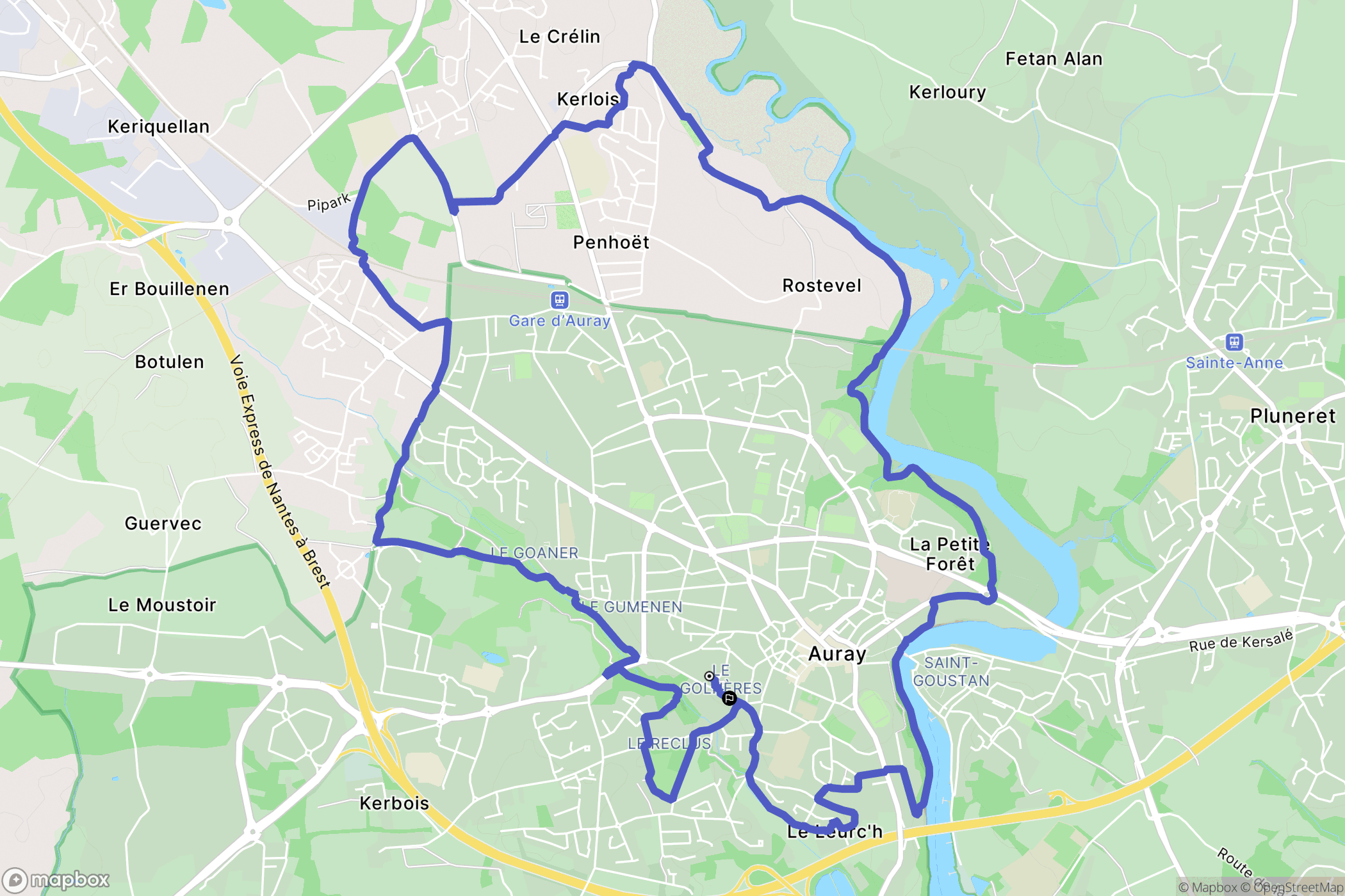 Auray : carte du parcours de randonnée - France