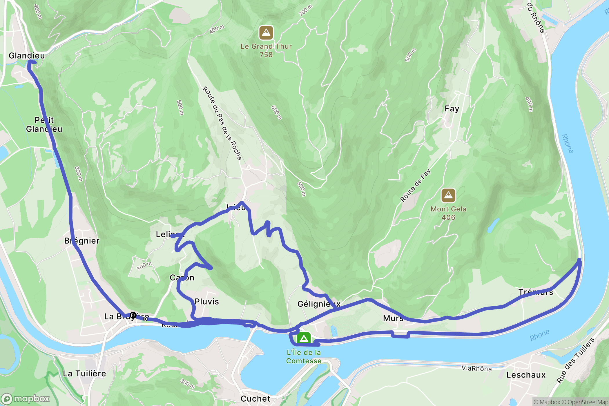 Brégnier-Cordon : carte du parcours de randonnée - France