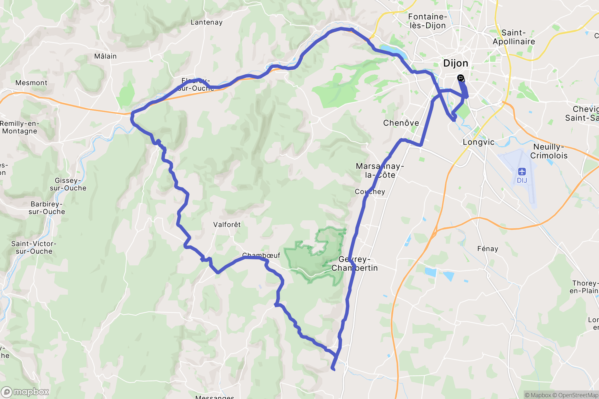 Dijon : carte du parcours de randonnée - France