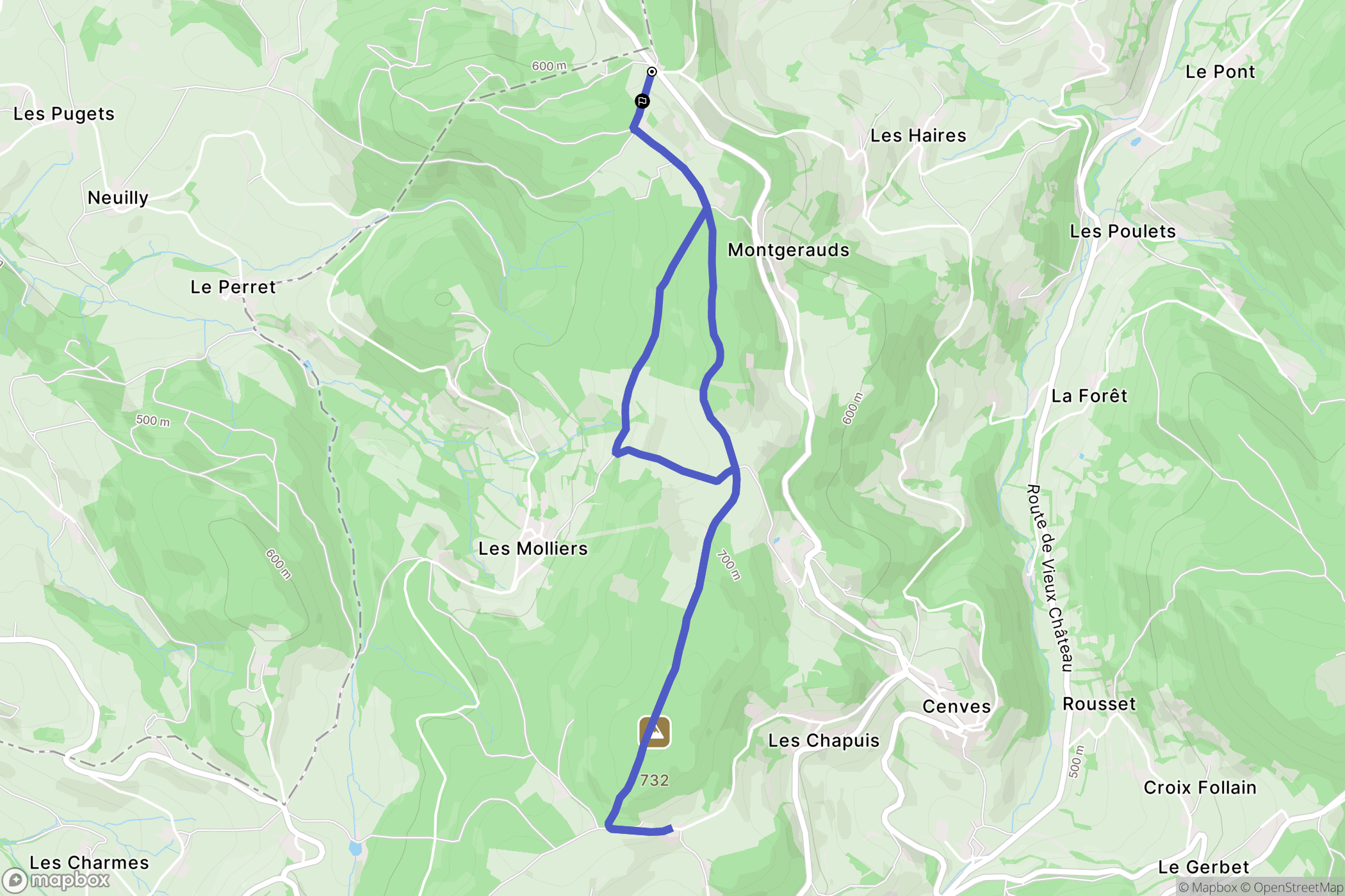 Cenves : carte du parcours de randonnée - France