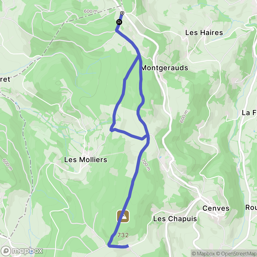 Cenves : carte du parcours de randonnée - France