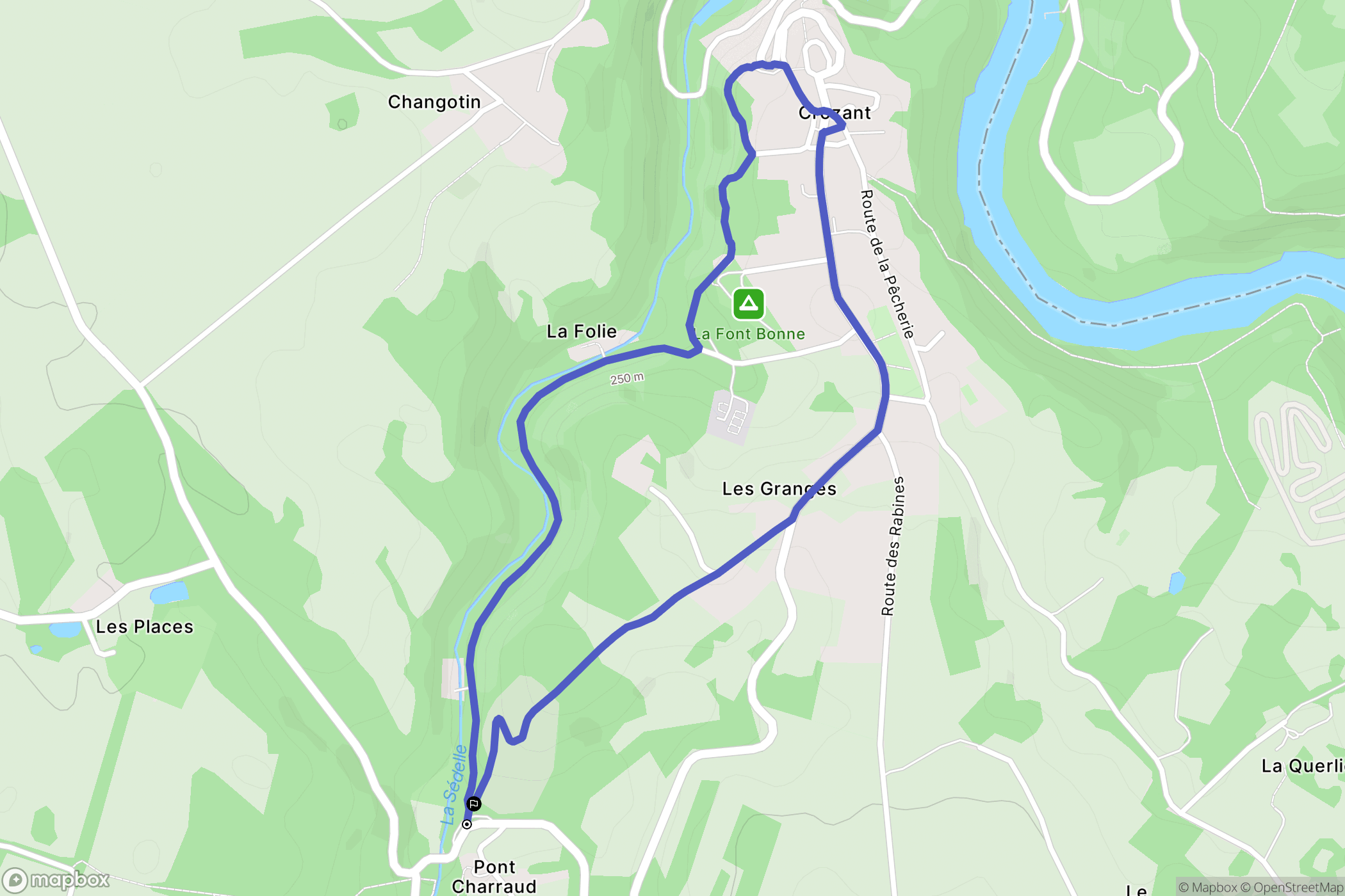 Crozant : carte du parcours de randonnée - France