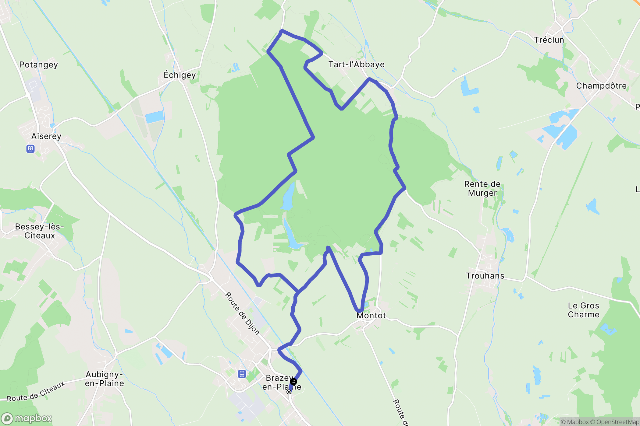 Brazey-en-Plaine : carte du parcours de randonnée - France