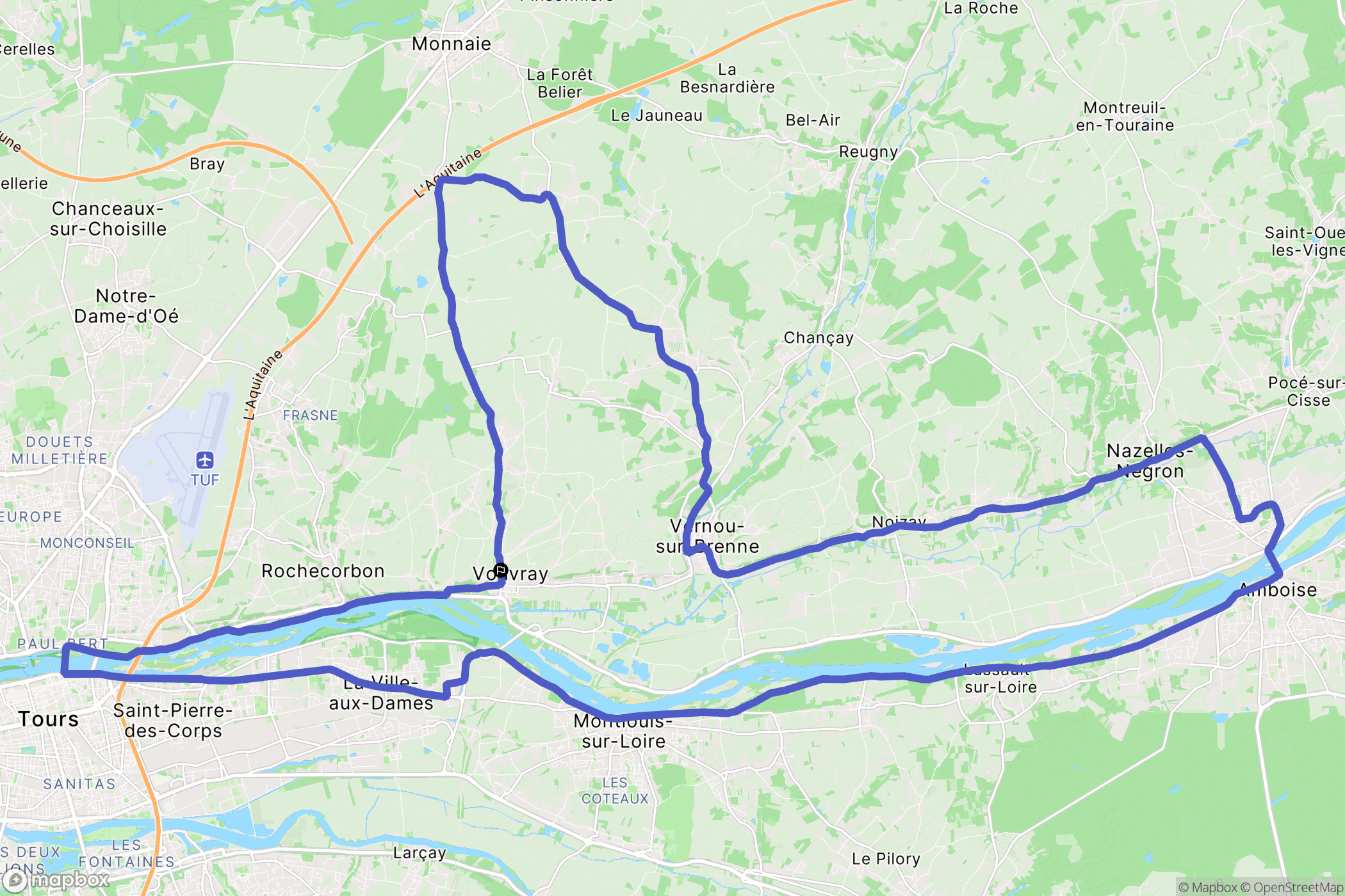 Vouvray : carte du parcours de randonnée - France