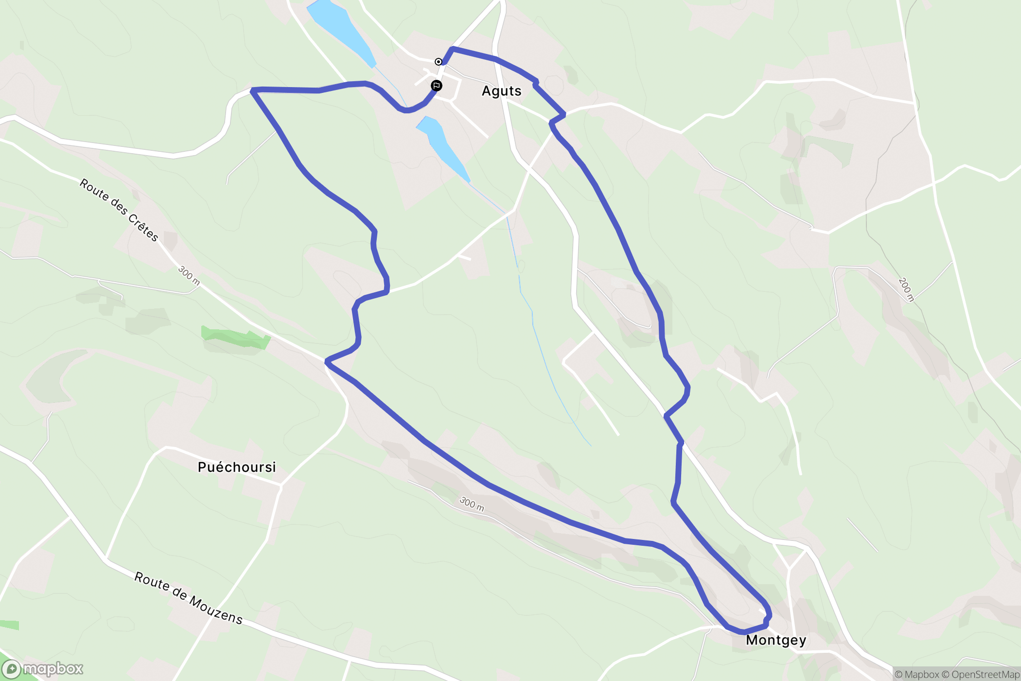 Aguts : carte du parcours de randonnée - France