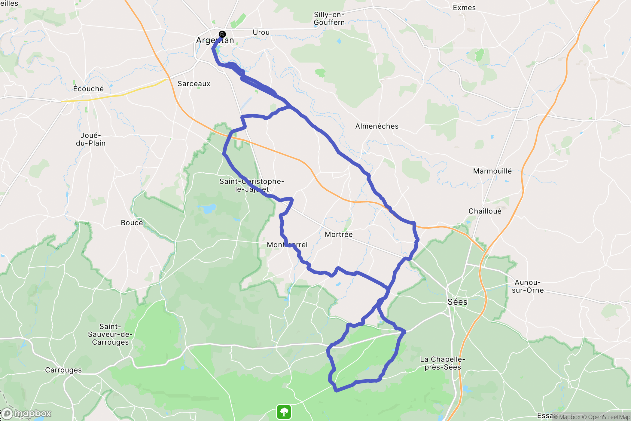 Argentan : carte du parcours de randonnée - France