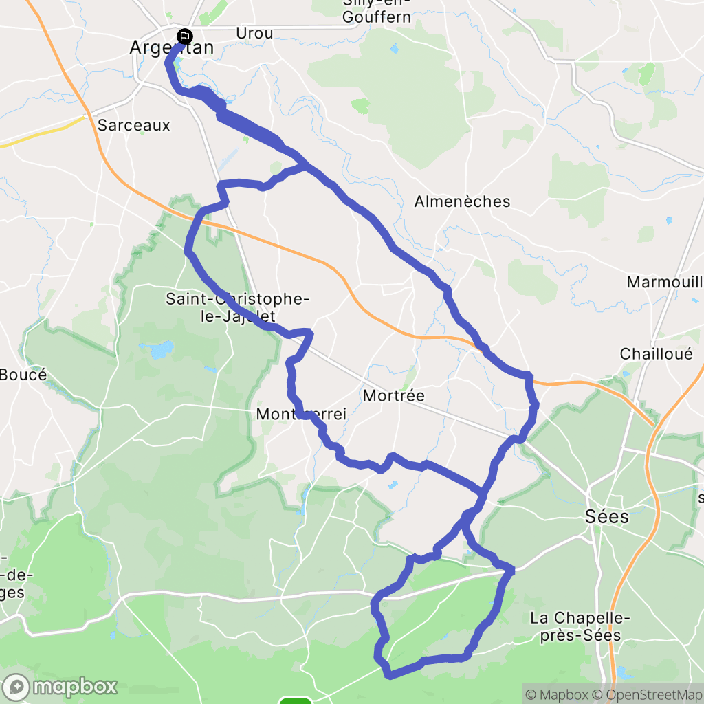 Argentan : carte du parcours de randonnée - France
