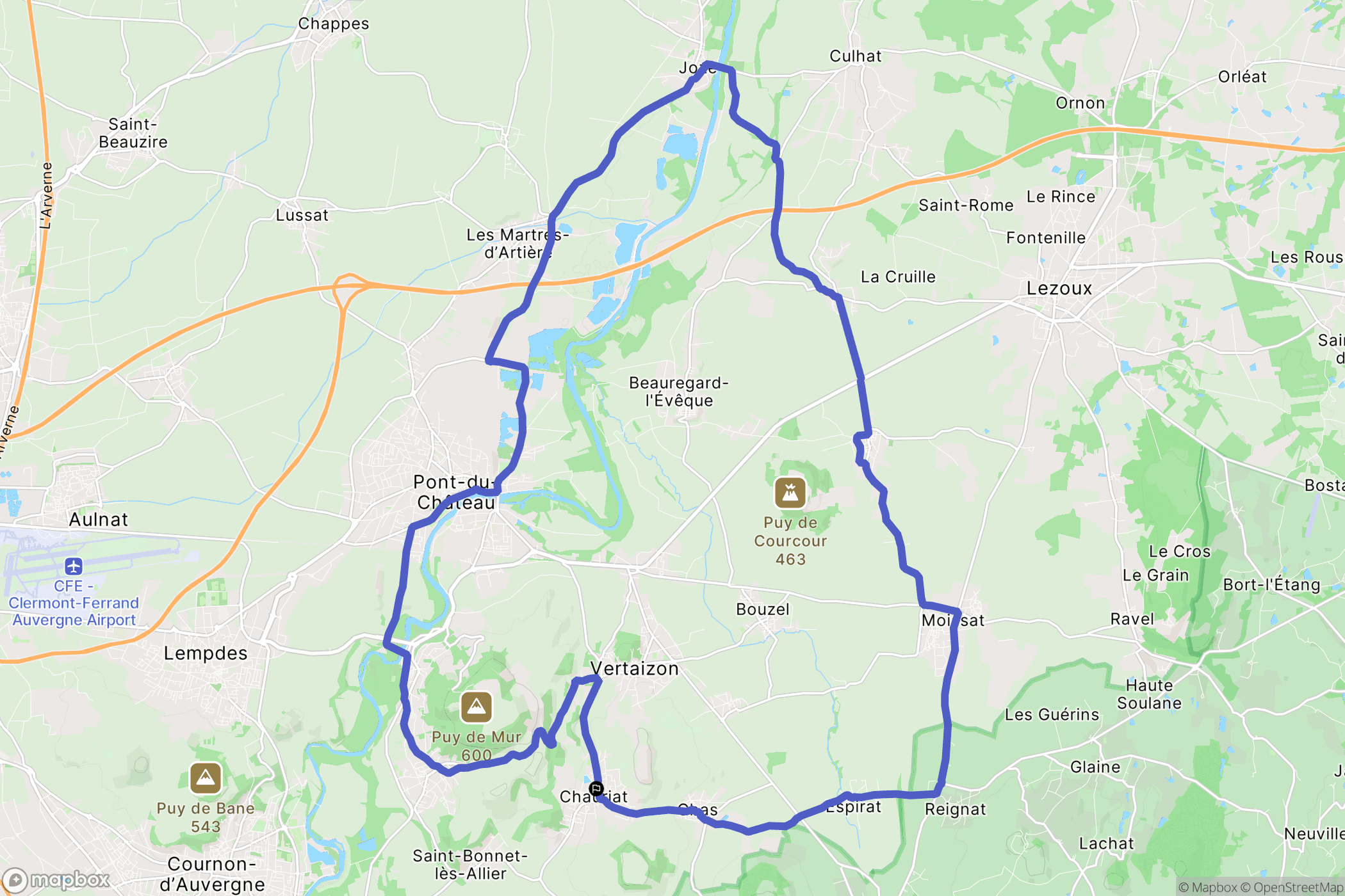 Chauriat : carte du parcours de randonnée - France