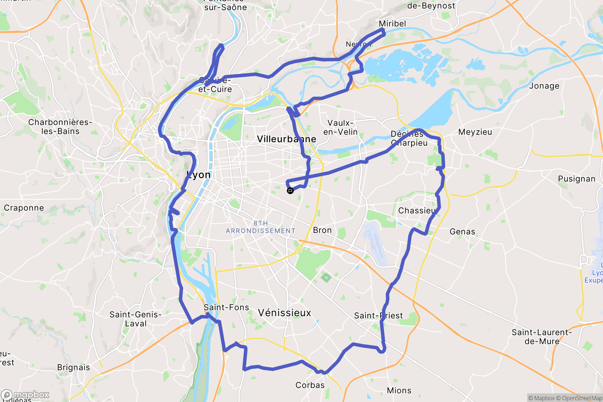 Lyon : carte du parcours de randonnée - France