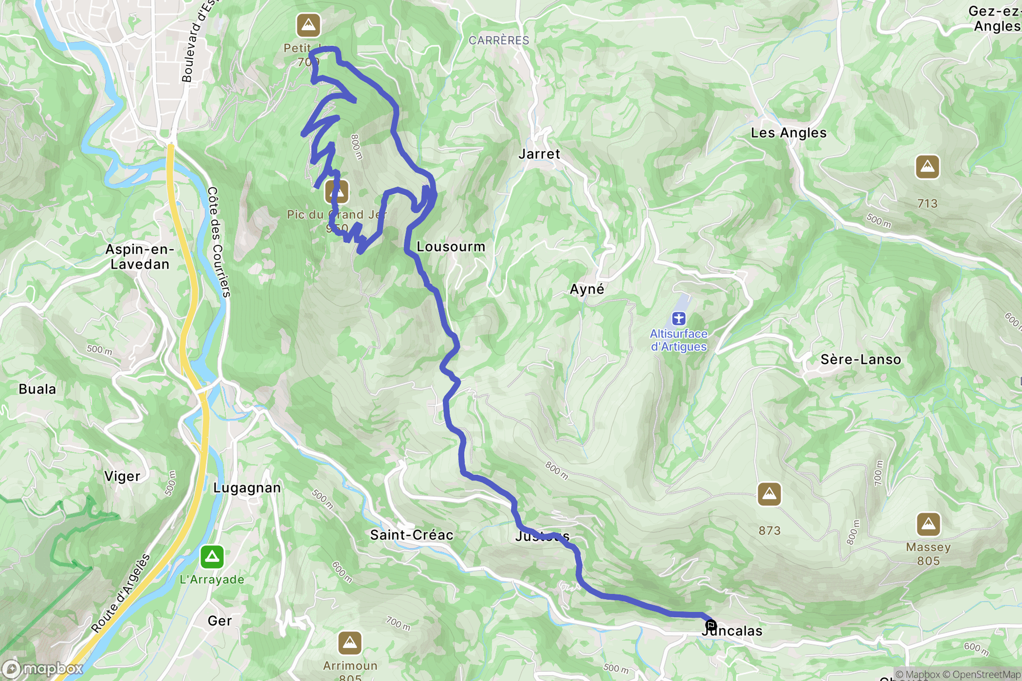 Juncalas : carte du parcours de randonnée - France