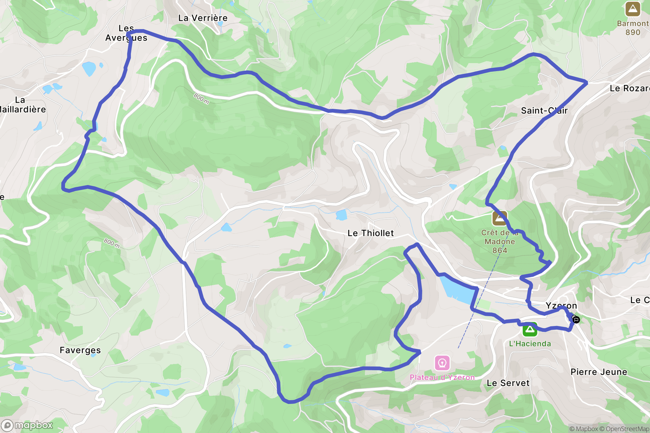 Yzeron : carte du parcours de randonnée - France