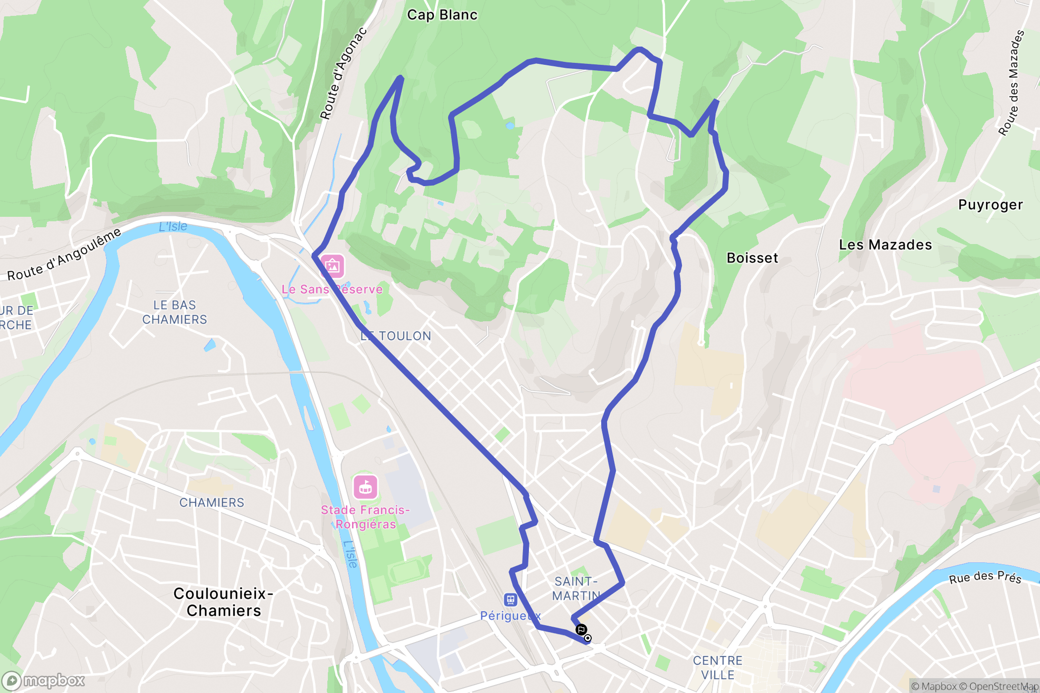 Périgueux : carte du parcours de randonnée - France