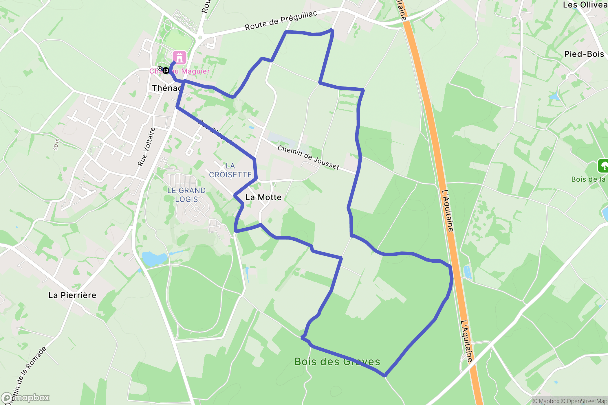 Thénac : carte du parcours de randonnée - France