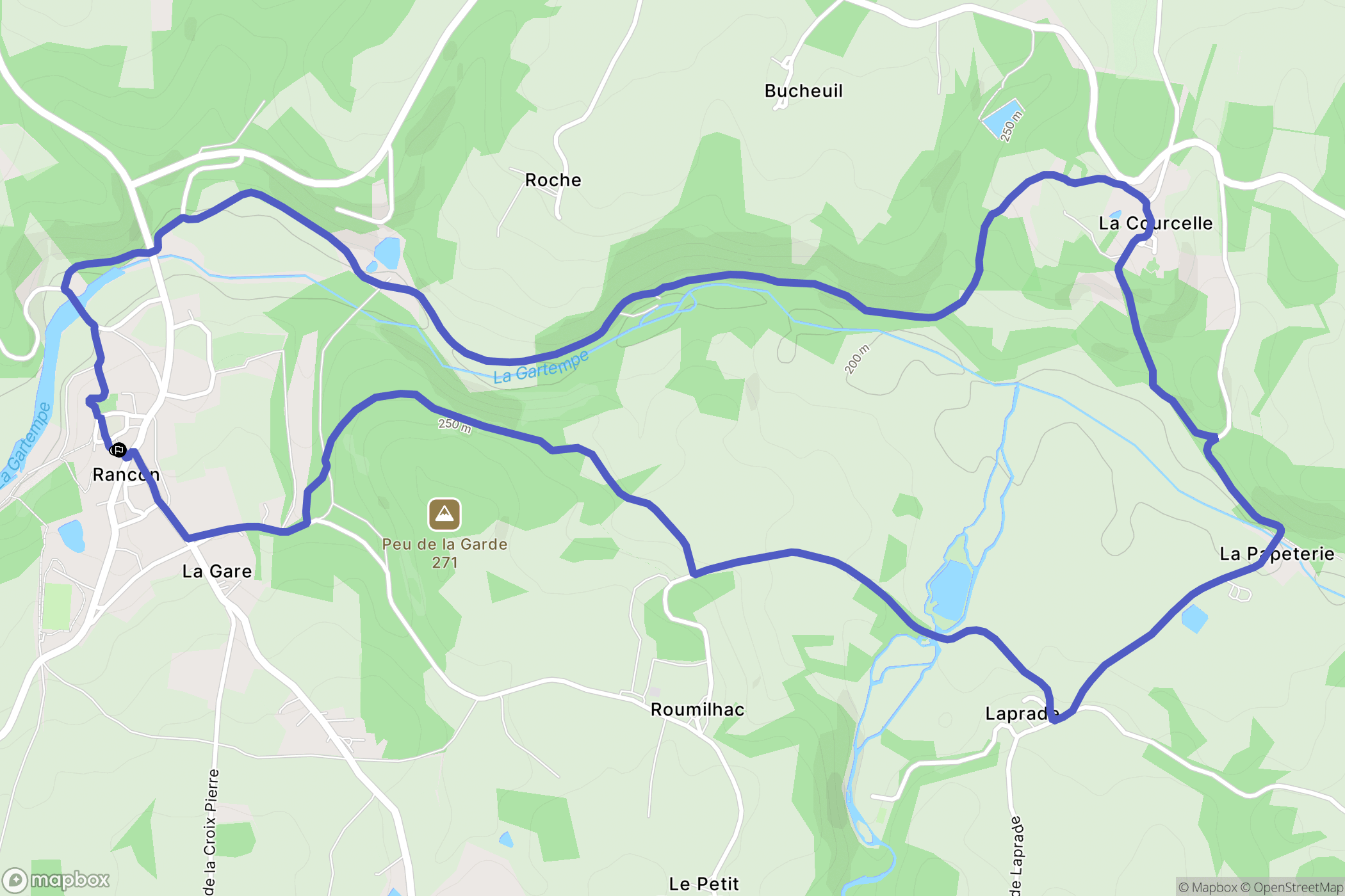 Rancon : carte du parcours de randonnée - France