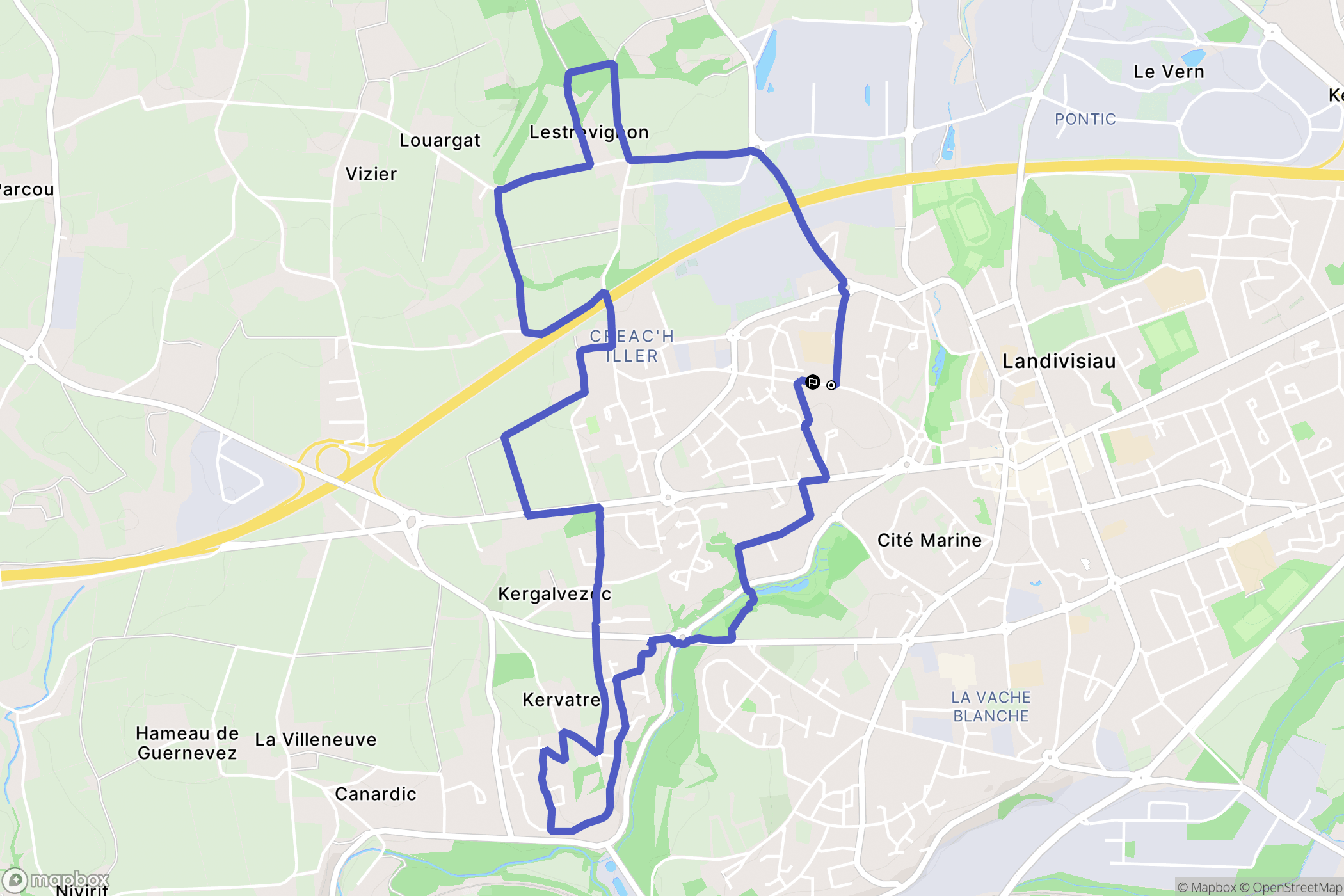 Landivisiau : carte du parcours de randonnée - France