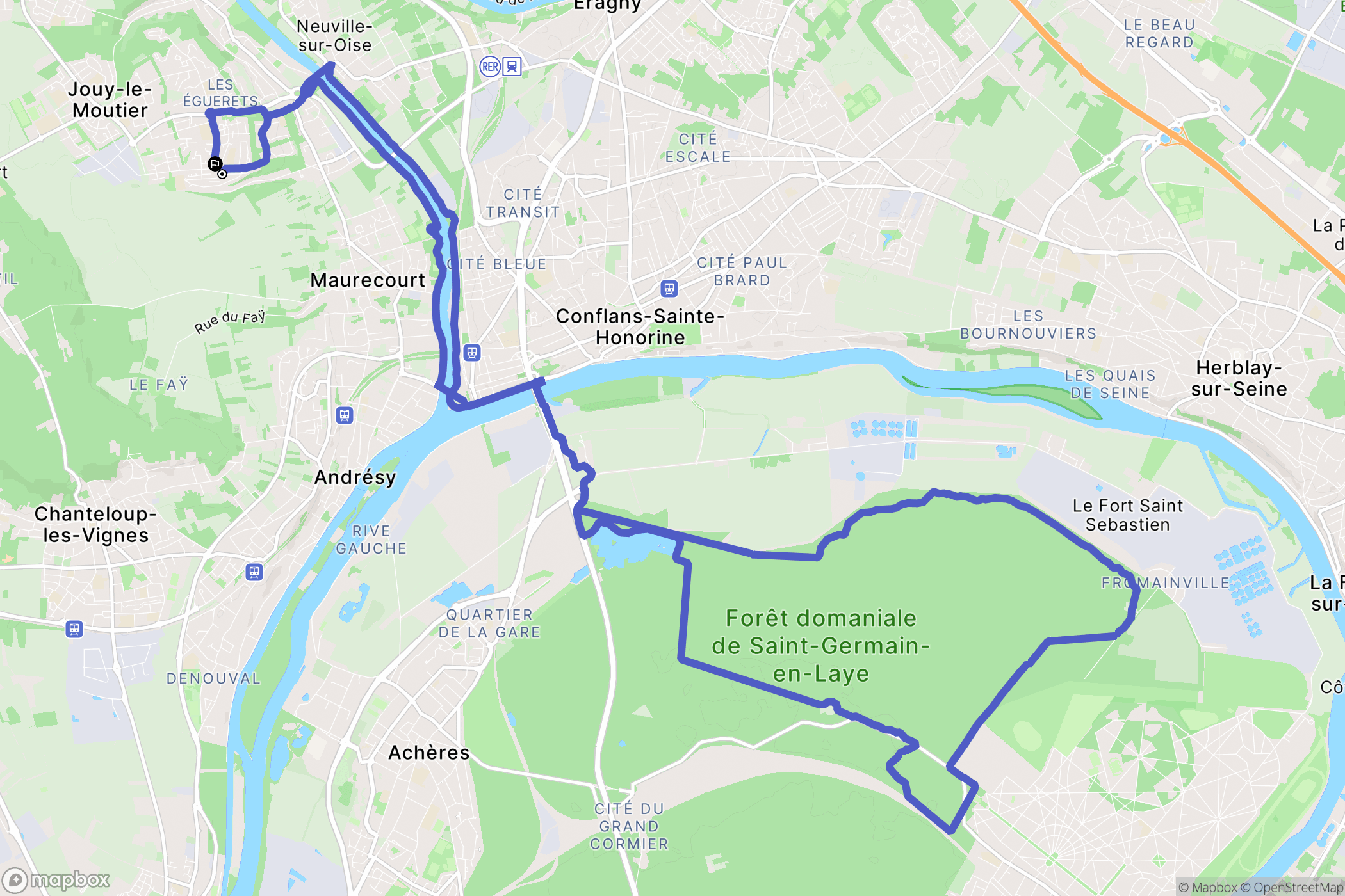Jouy-le-Moutier : carte du parcours de randonnée - France