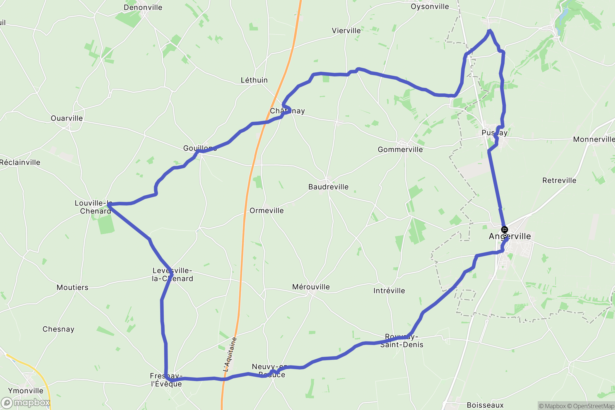 Angerville : carte du parcours de randonnée - France