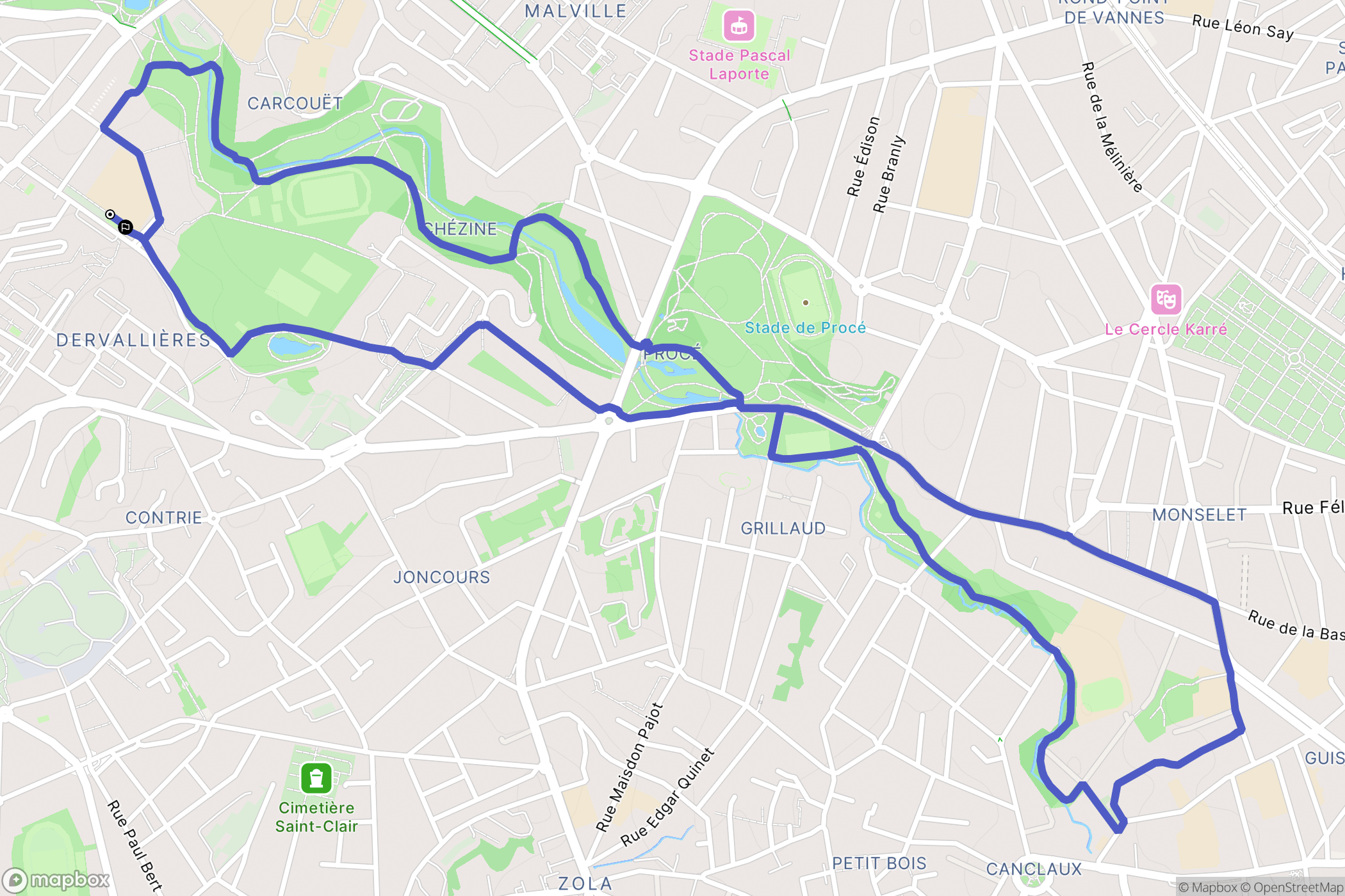 Nantes : carte du parcours de randonnée - France
