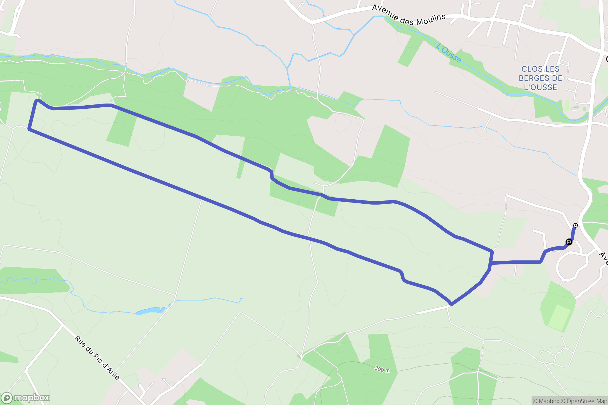 Ousse : carte du parcours de randonnée - France