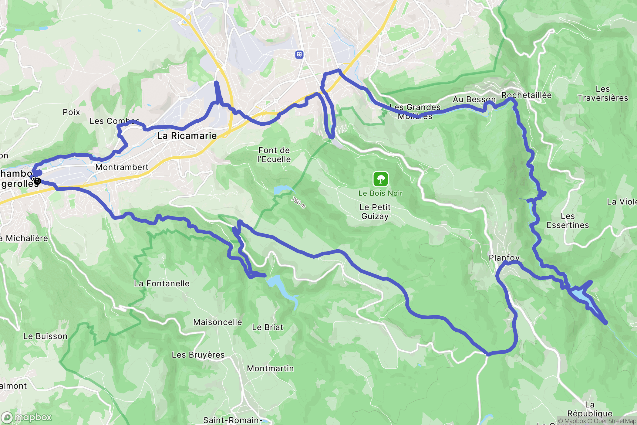 Le Chambon-Feugerolles : carte du parcours de randonnée - France