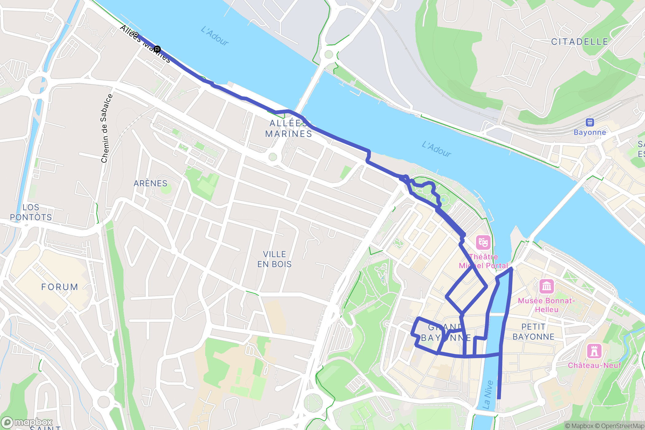 Bayonne : carte du parcours de randonnée - France