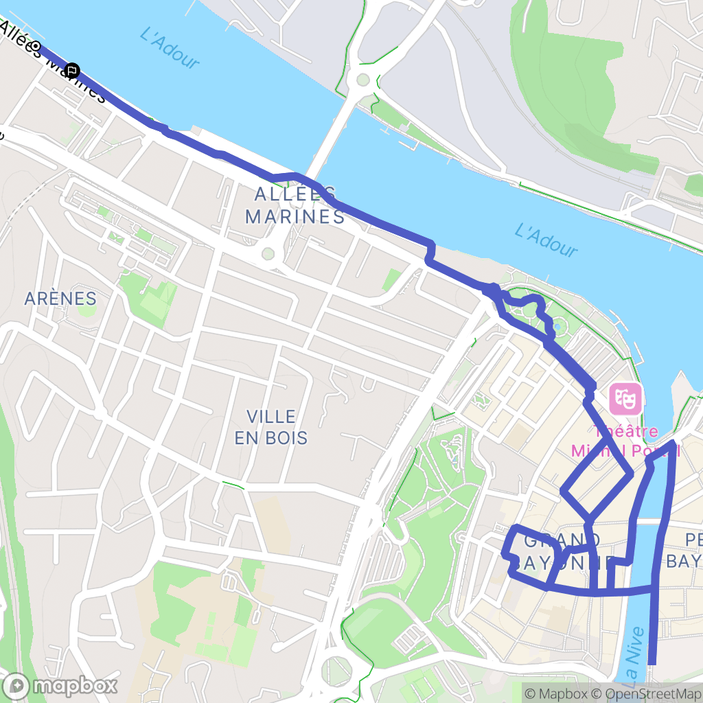 Bayonne : carte du parcours de randonnée - France