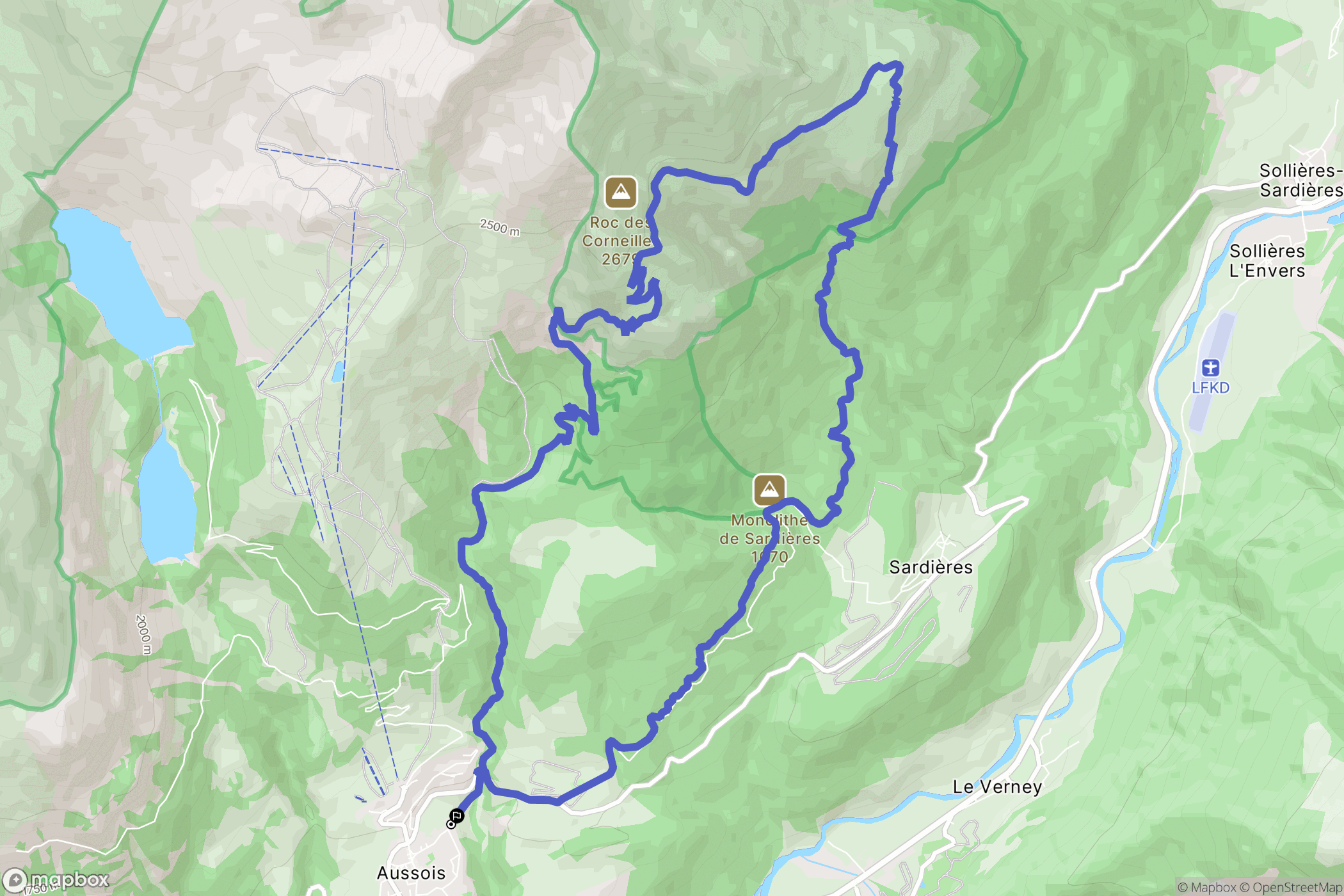 Aussois : carte du parcours de randonnée - France