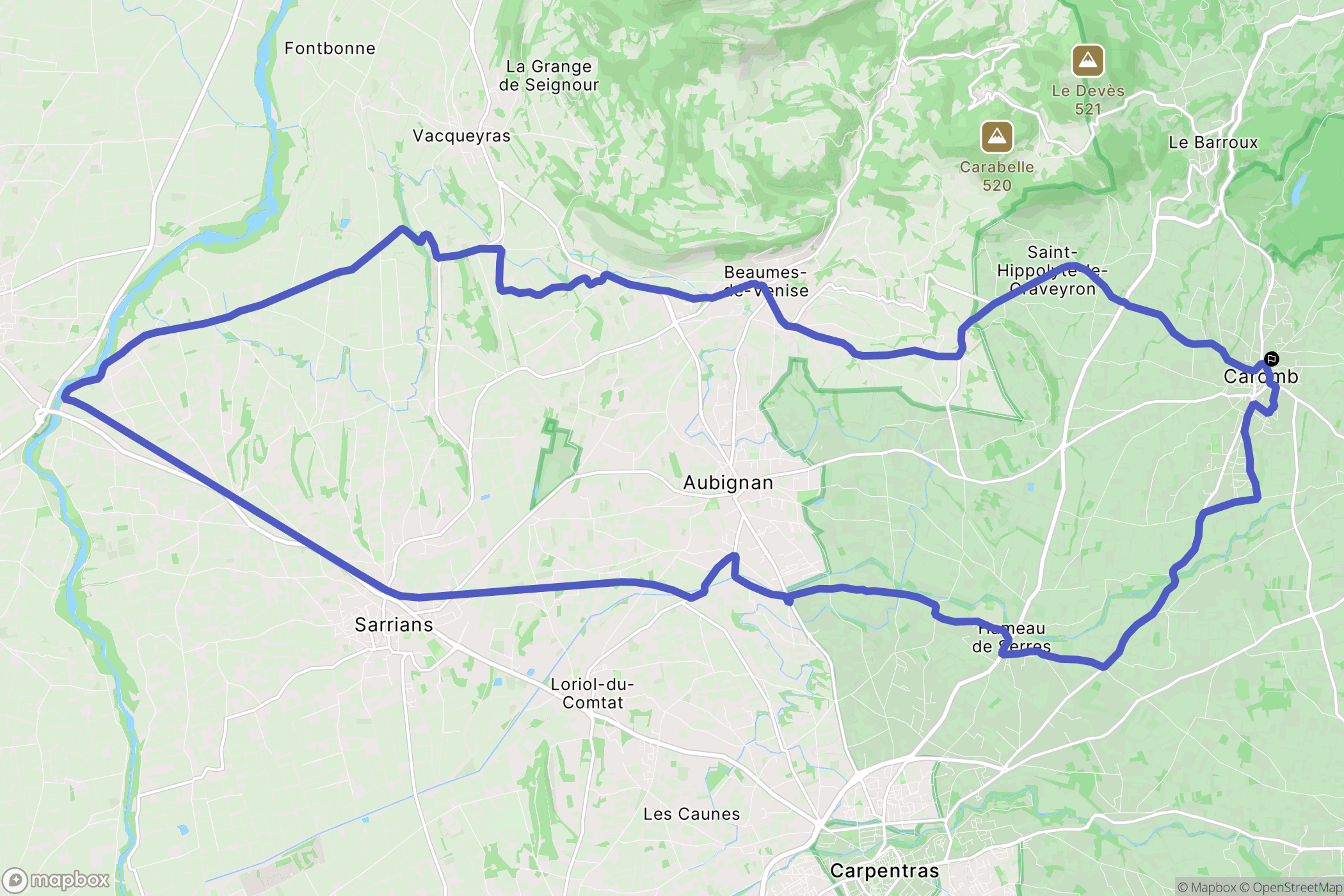 Caromb : carte du parcours de randonnée - France