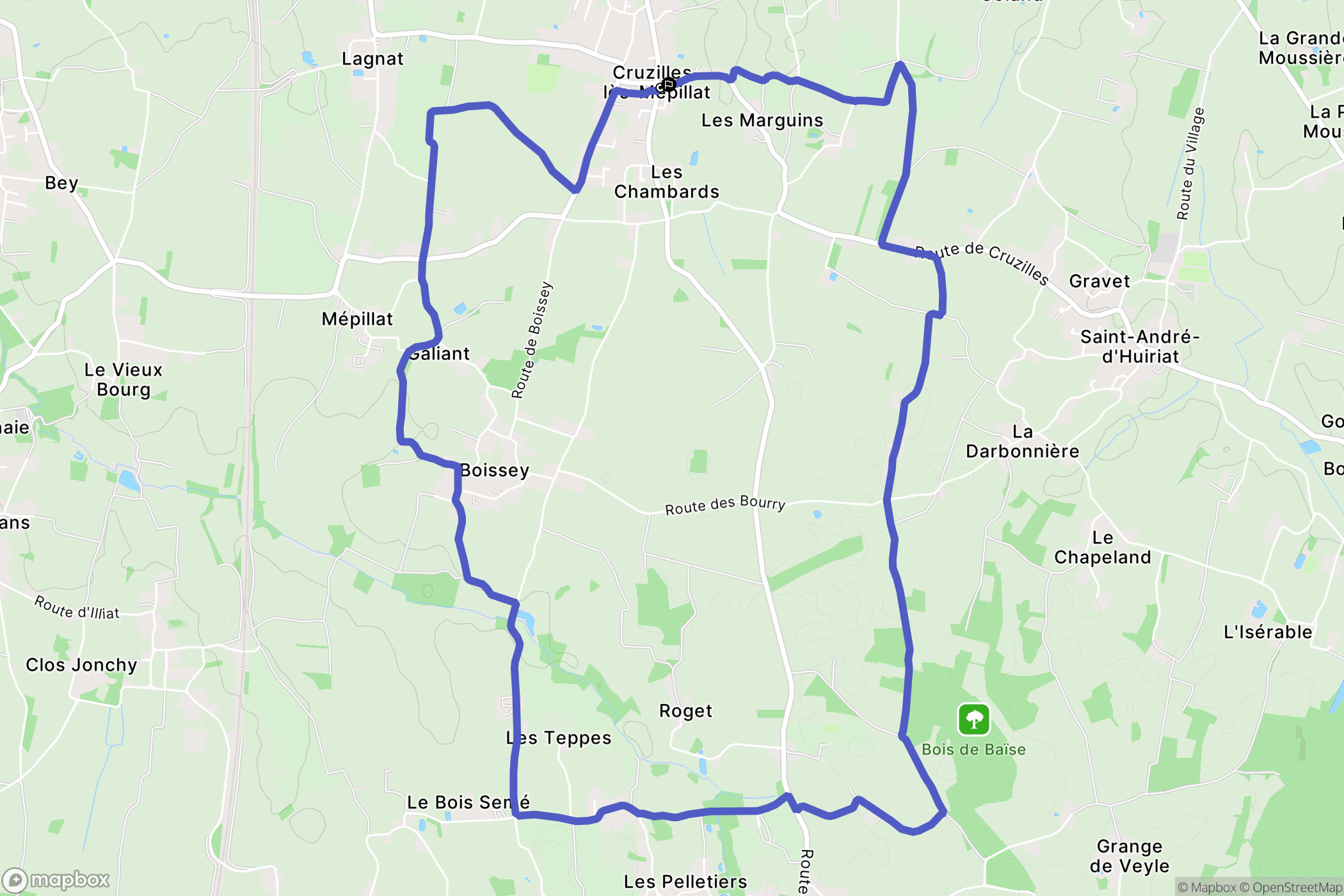 Cruzilles-lès-Mépillat : carte du parcours de randonnée - France