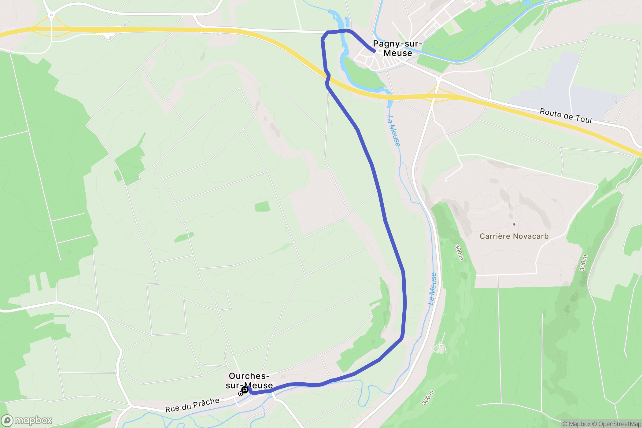 Ourches-sur-Meuse : carte du parcours de randonnée - France