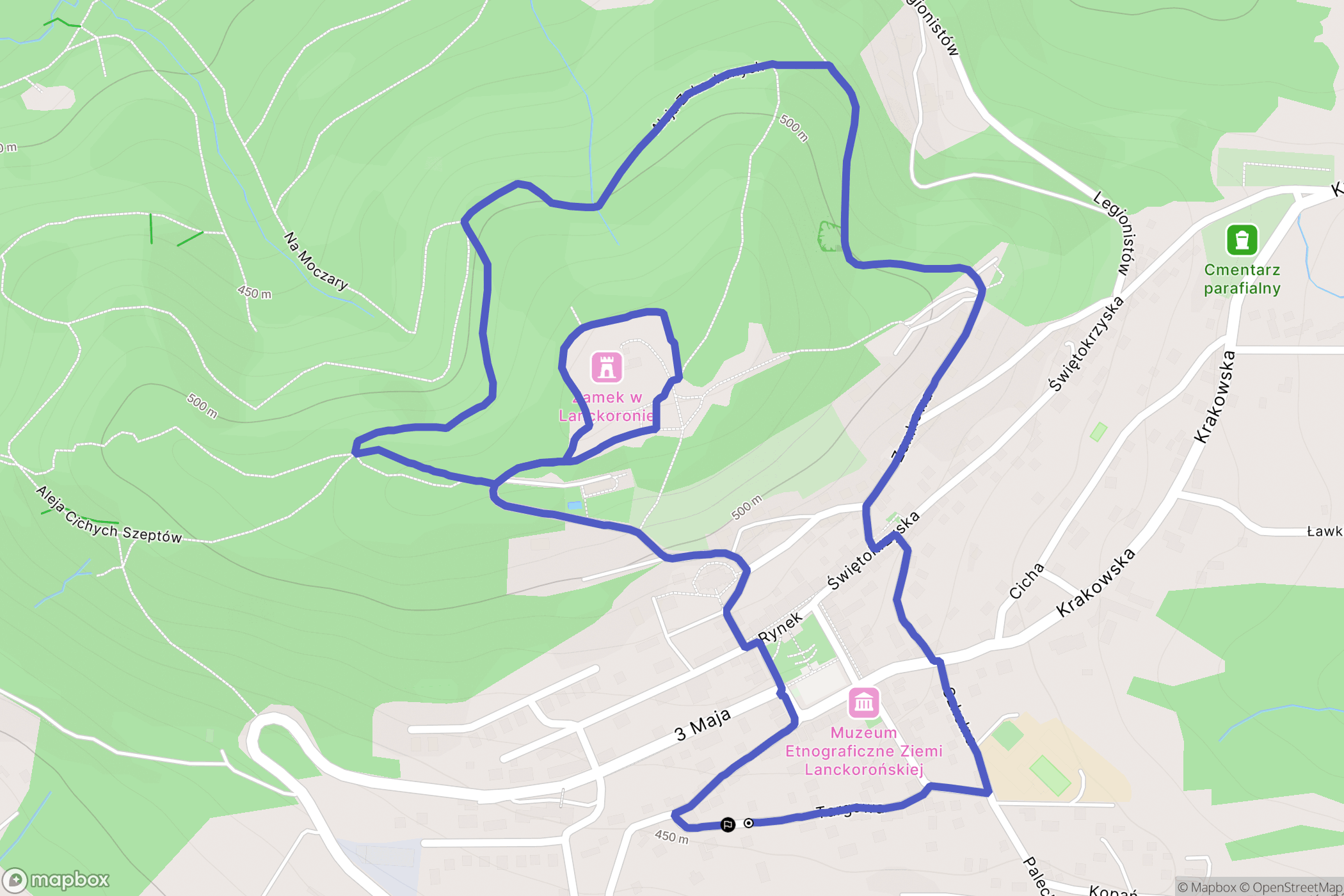 Lanckorona: mapa trasy - Poland