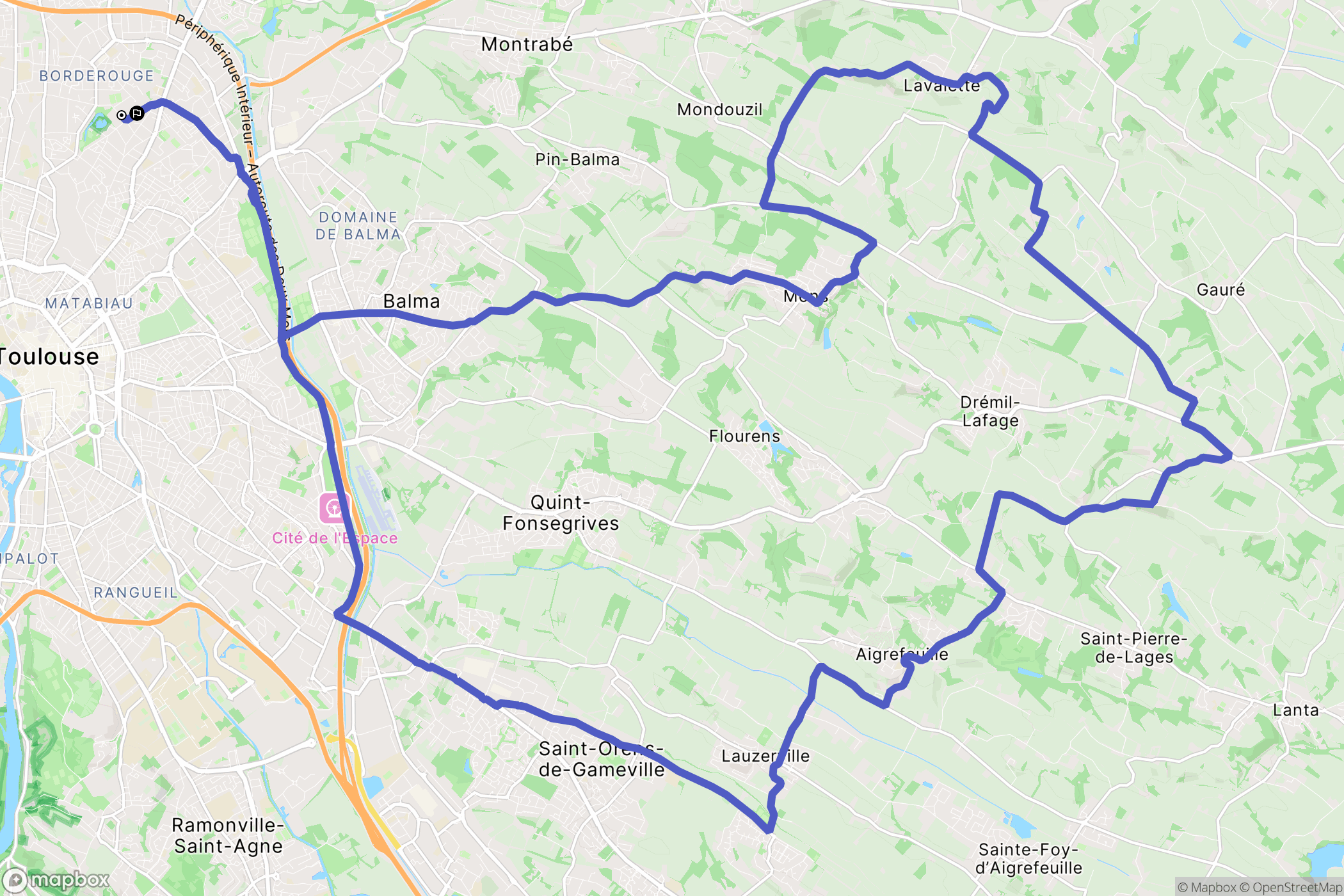 Toulouse : carte du parcours de randonnée - France