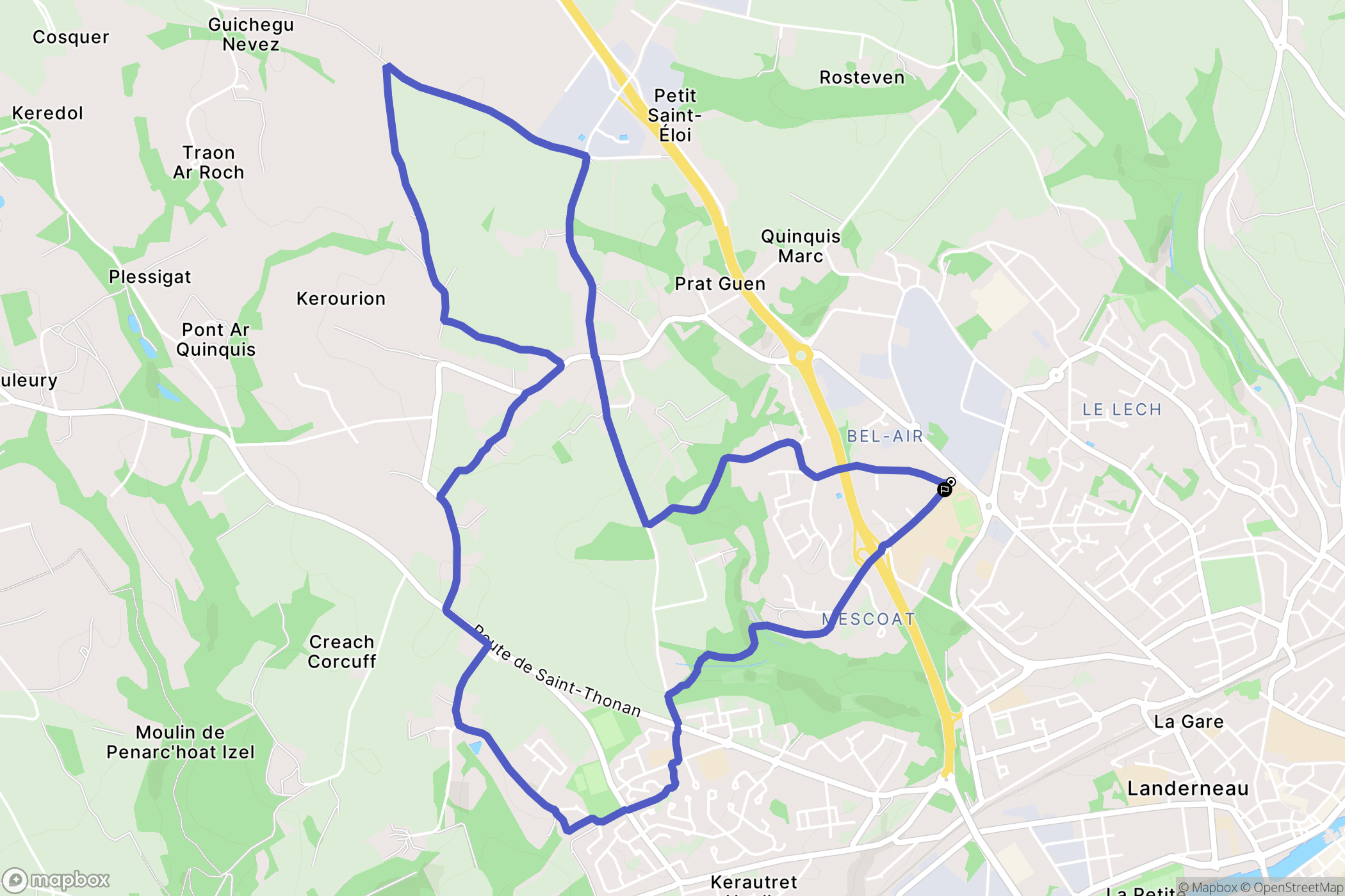 Landerneau : carte du parcours de randonnée - France
