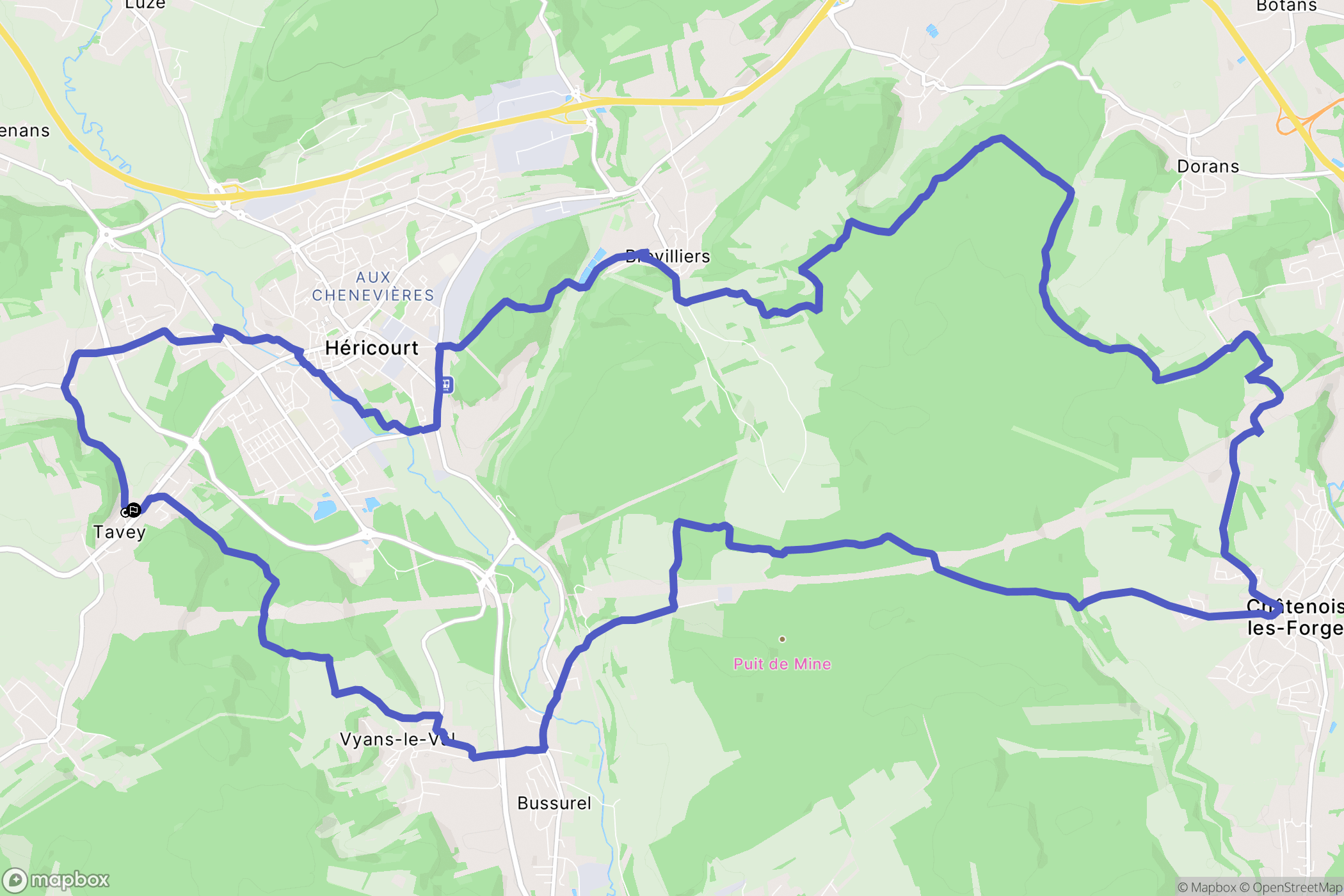 Héricourt : carte du parcours de randonnée - France