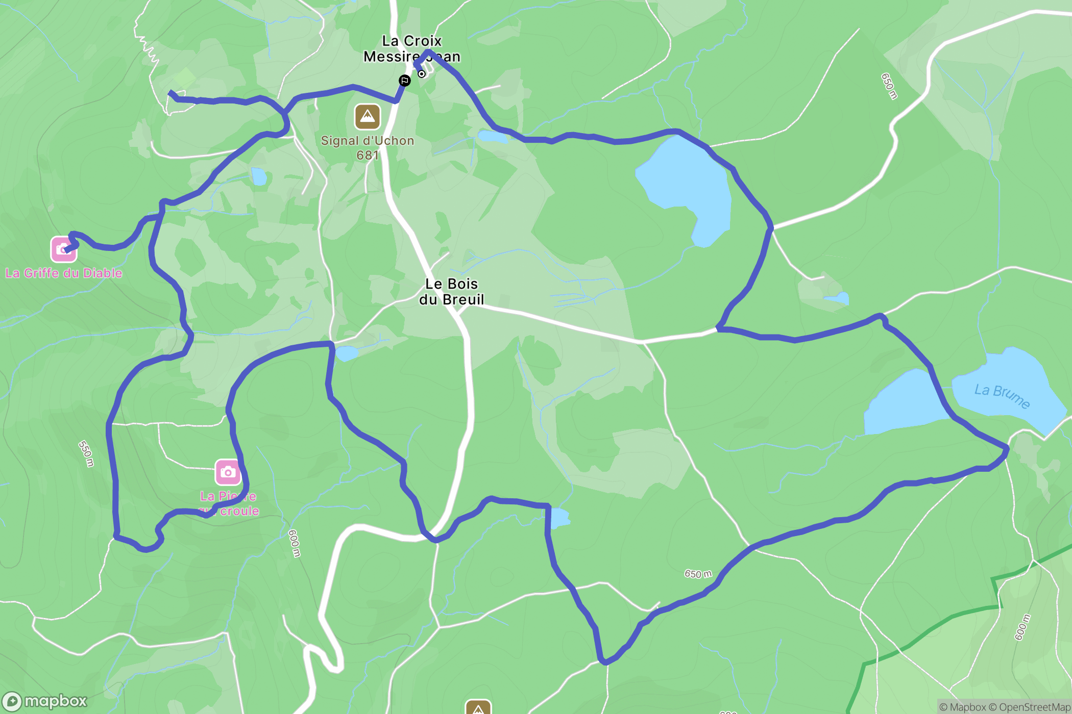 Uchon : carte du parcours de randonnée - France